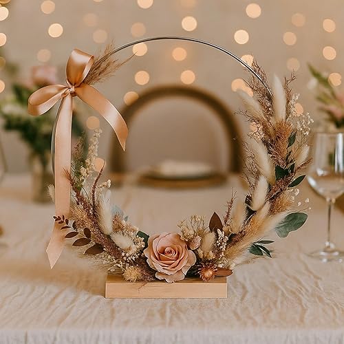 Miniatura 9 de Paquete de 10 aros florales con soportes y alambre de paleta de 38 yardas, anillos de metal de 8 pulgadas para centros de mesa de bricolaje,