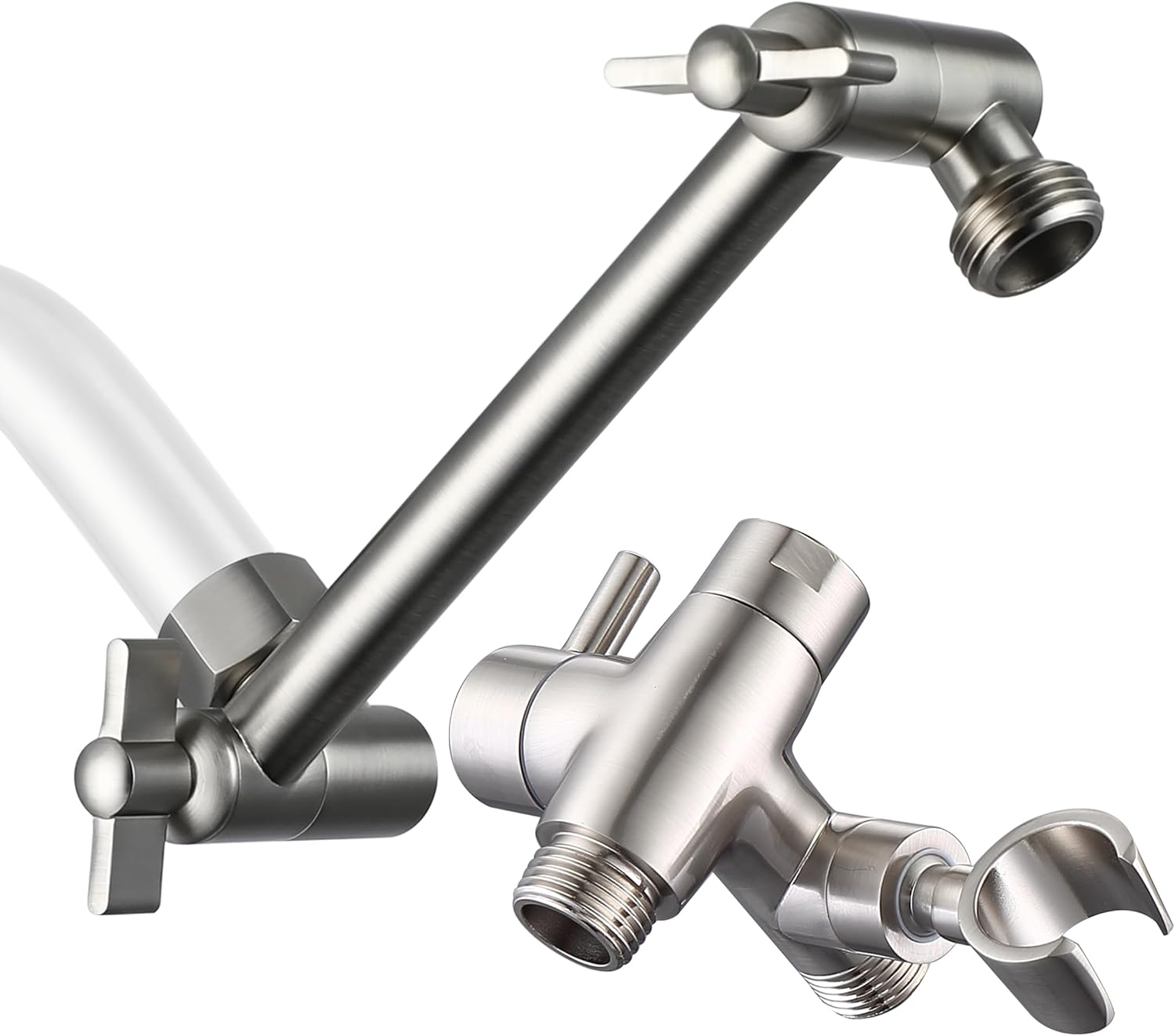 G-Promise Solid Metal Shower Arm Diverter for Hand Held Showerhead and Fixed Spray Head, G 1/2 3-Way Bathroom Universal Diverter System Replacement Part, 5.8 Inch Adjustable Shower Head Extension Arm