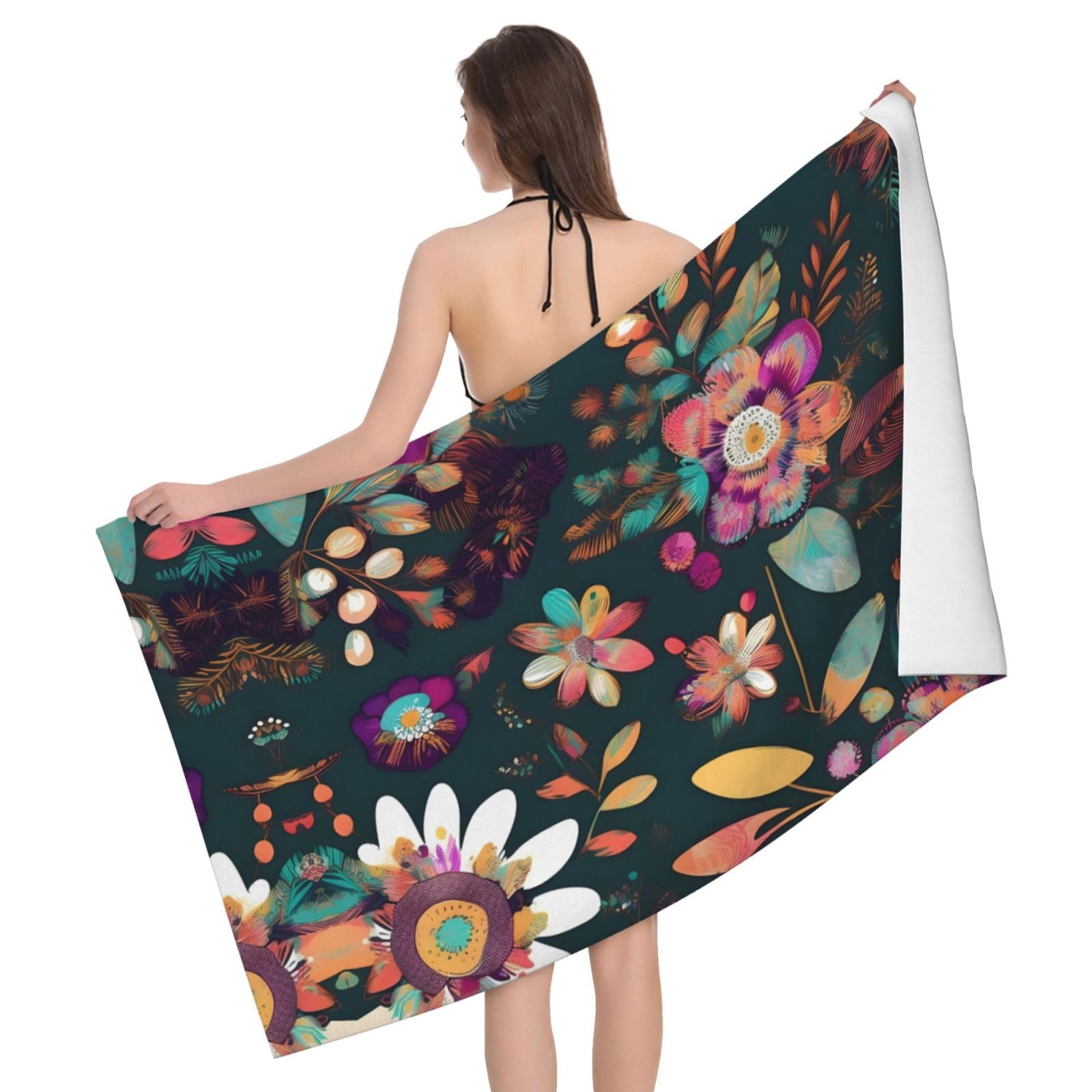 Serviette de bain douce en microfibre fleurie drap de plage
