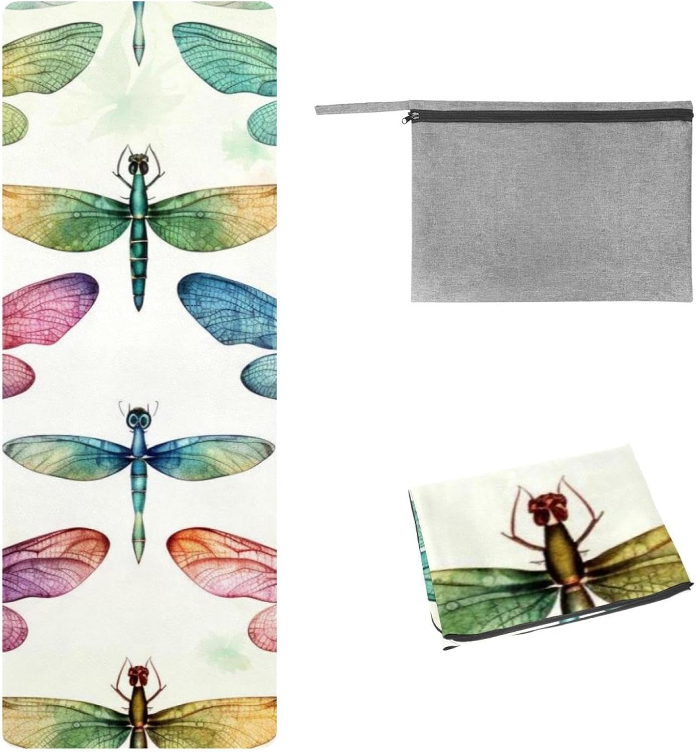 Yoga Towel, Dragonfly Pattern Non Slip Sweat Absorbent Hot Yoga Mat Towel for Hot Yoga, Pilates and Fitness - 72.8" x 26.8"