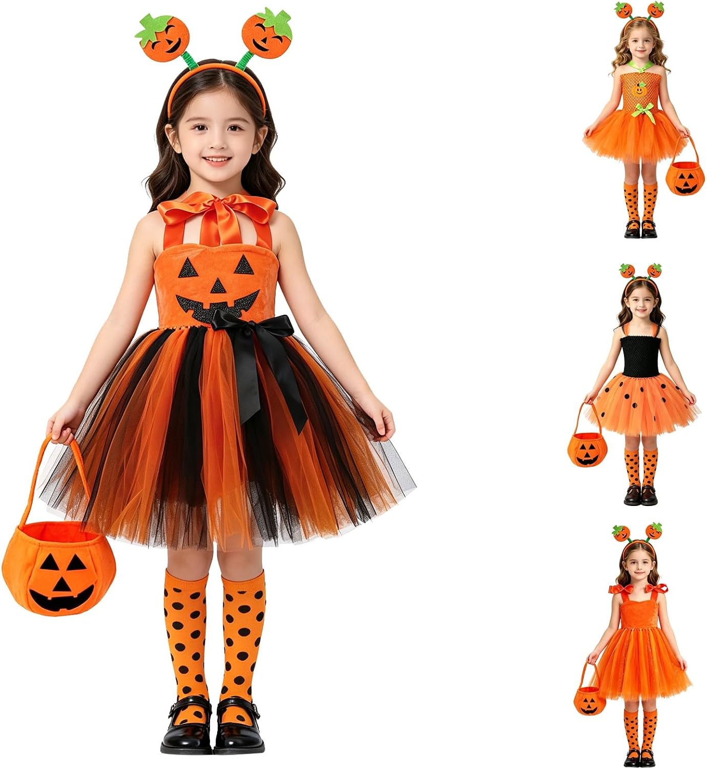 Halloween Pumpkin Dress Outfit for Toddler Girls Cute Orange Tulle Dresses