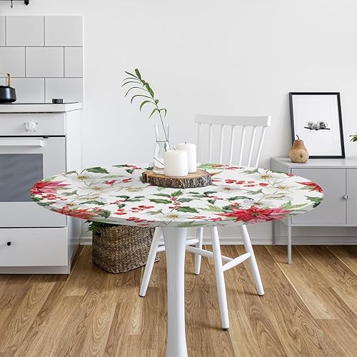 Vista 310 de cfpolar Mantel redondo ajustable de verano, hojas de palma tropical, borde elástico, mantel redondo lavable para uso en interiores y exteriores, se