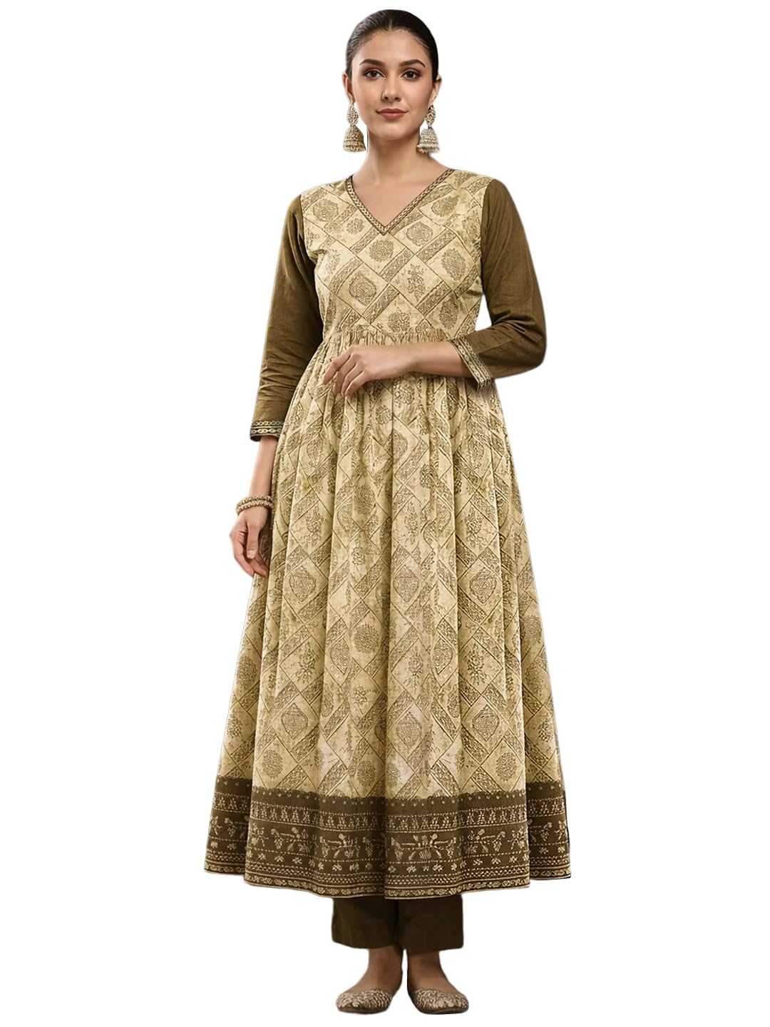 Ensemble Kurta Col en V avec Pantalon Évasé Ethnique Confort - 6