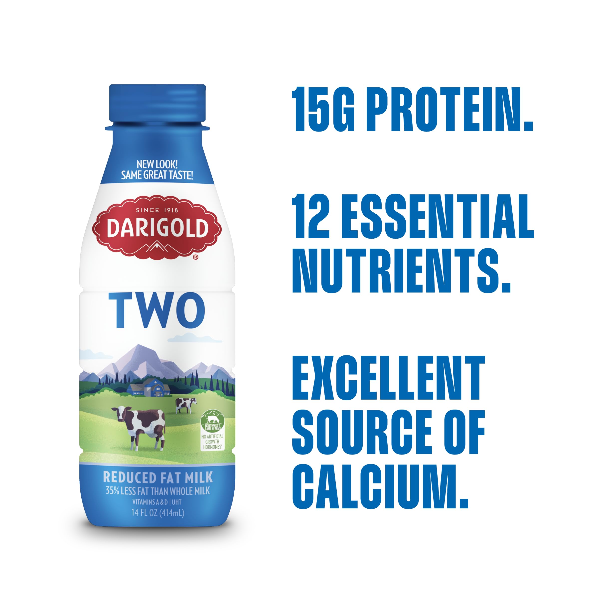 Darigold Milch 2 Prozent, fettreduziert, ungekühlt haltbar Milch mit 12 essentiellen Nährstoffen, 15 g Protein, rsBT-frei – 400 ml, 12 Stück (zwei Prozent)
