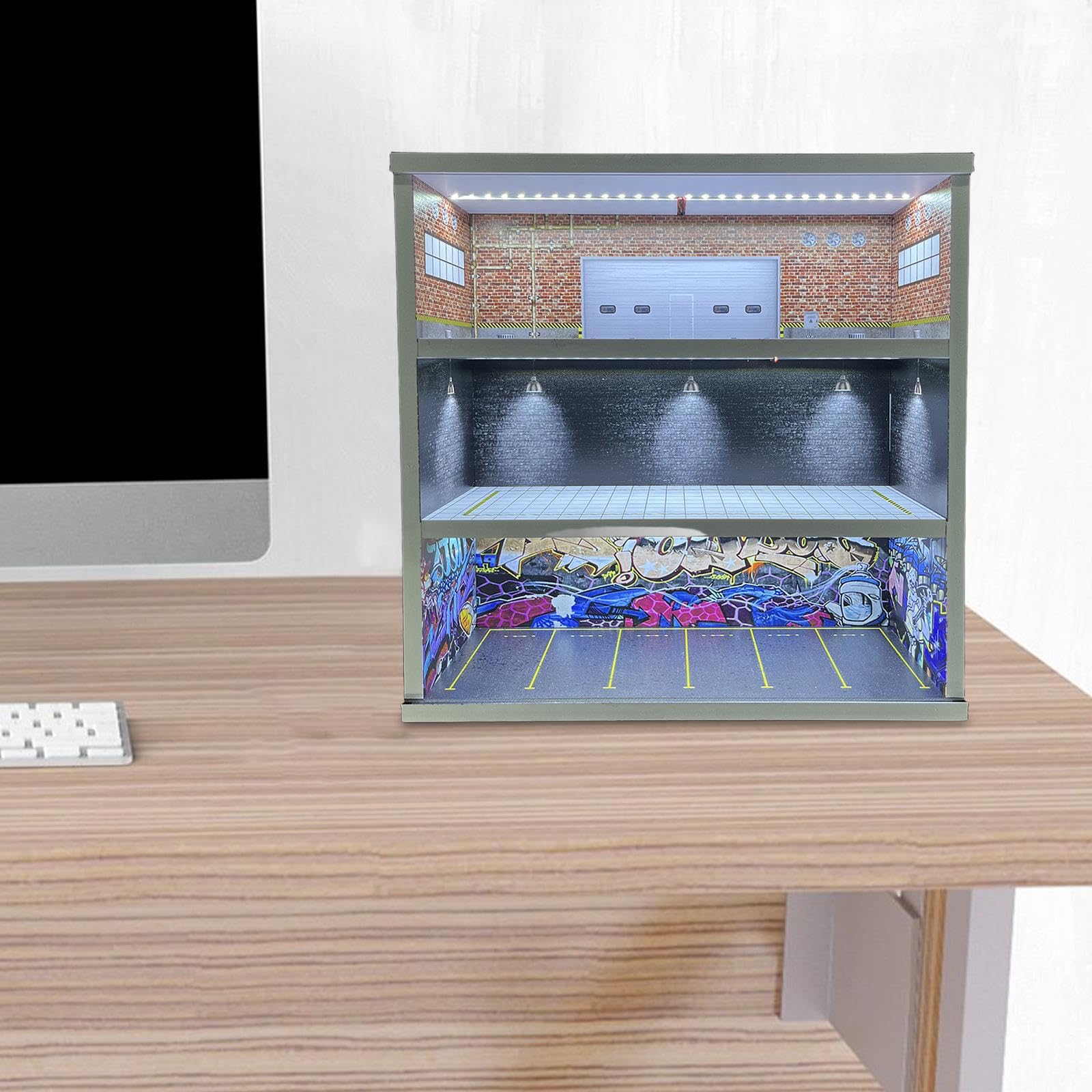 Vitrine für Modellautos Im Maßstab 1:64, Miniatur Szenario, Diorama, Dekorativ, Staubdicht, Sammlerstück, Geschenk, Präsentationsorganizer, Style A