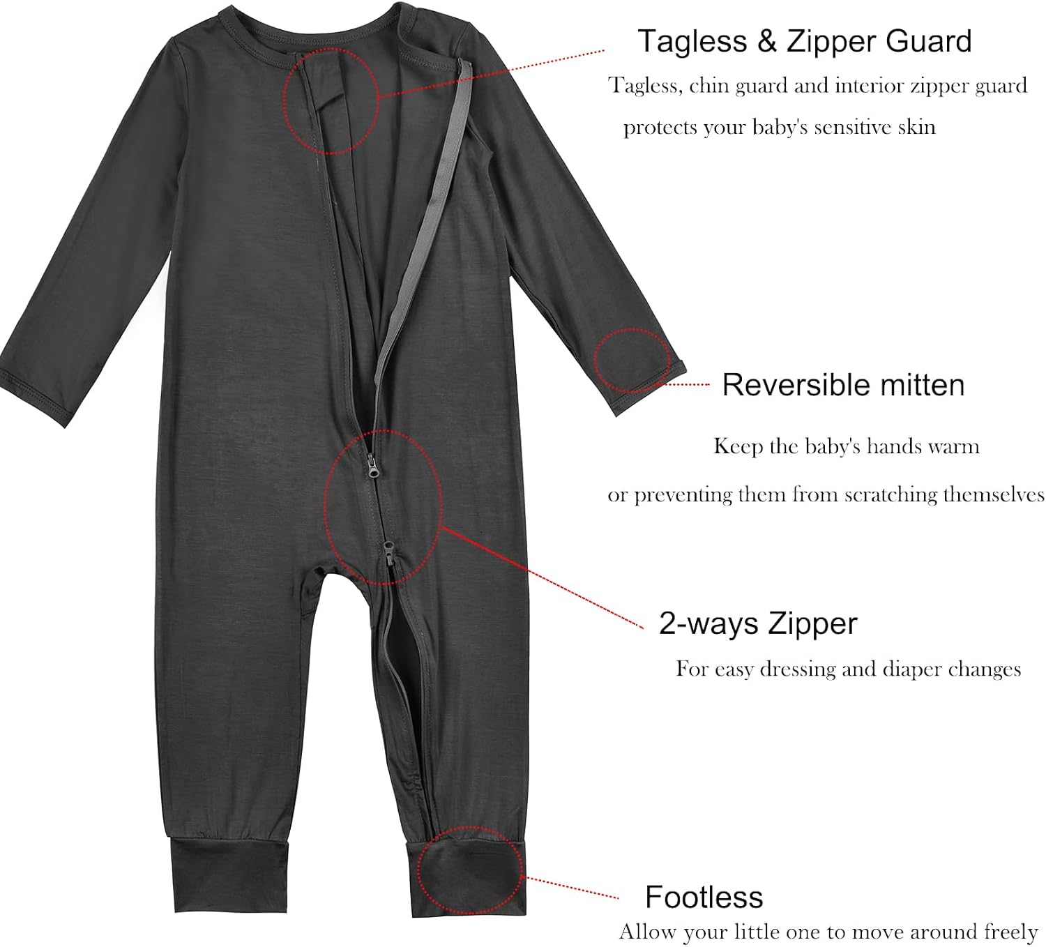 Aablexema Baby Footless Pajamas Rayon 3pcs Unisex Infant Zipper Romper with Mitten Cuffs Sleep Play PJs - Image 4