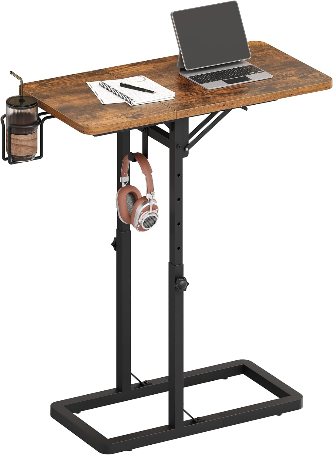 HOOBRO Adjustable TV Tray Table, C-Shaped Side Table with Foldable Tabletop