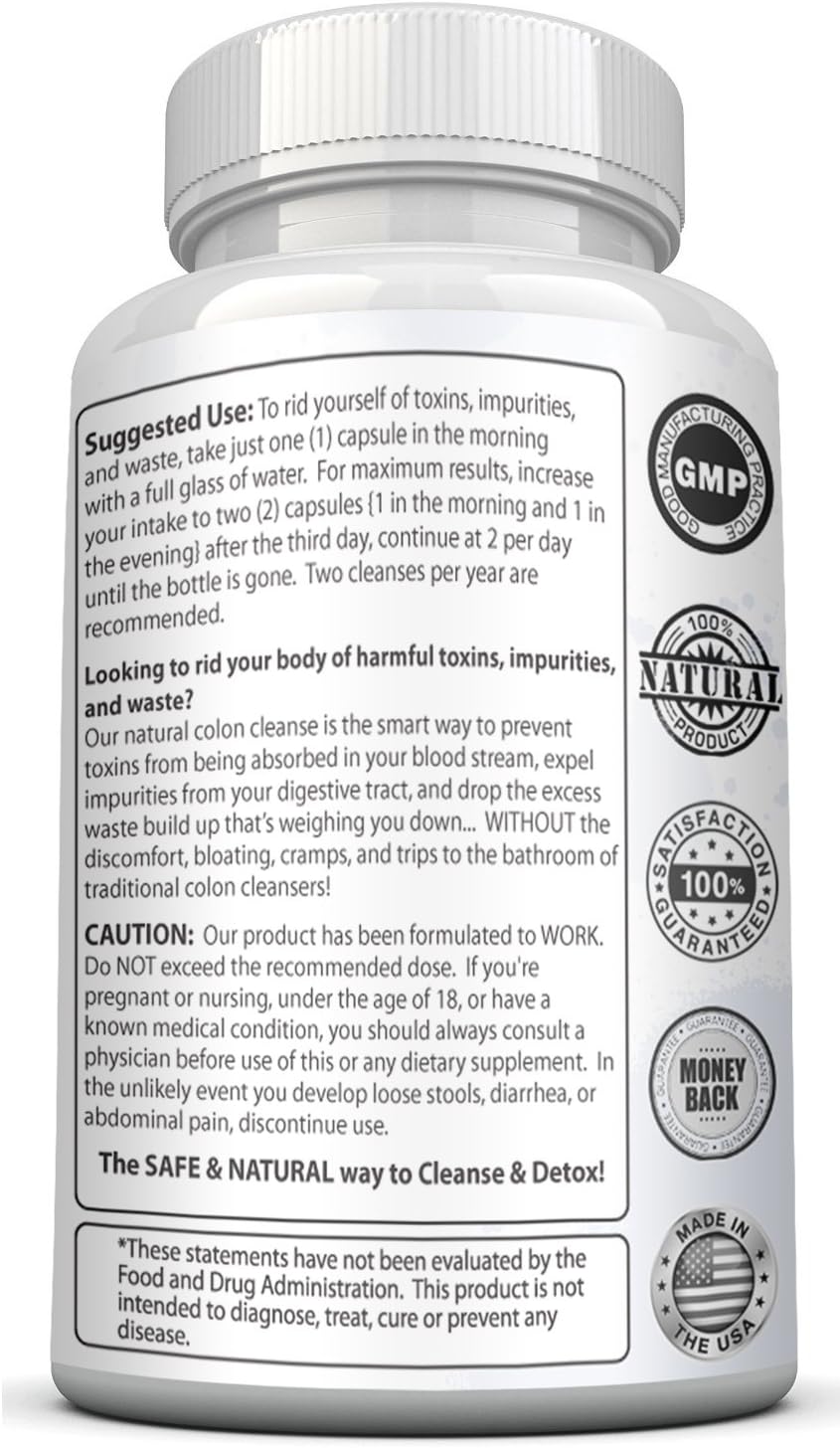 Gentle Colon Detox Cleanse Most Effective 30 Day Cleanse With No Harsh Side Effects Made In The USA with Guaranteed Results to Flush Toxins, Lose Weight and Promote Digestive Health The Natural Way - 60 Capsules