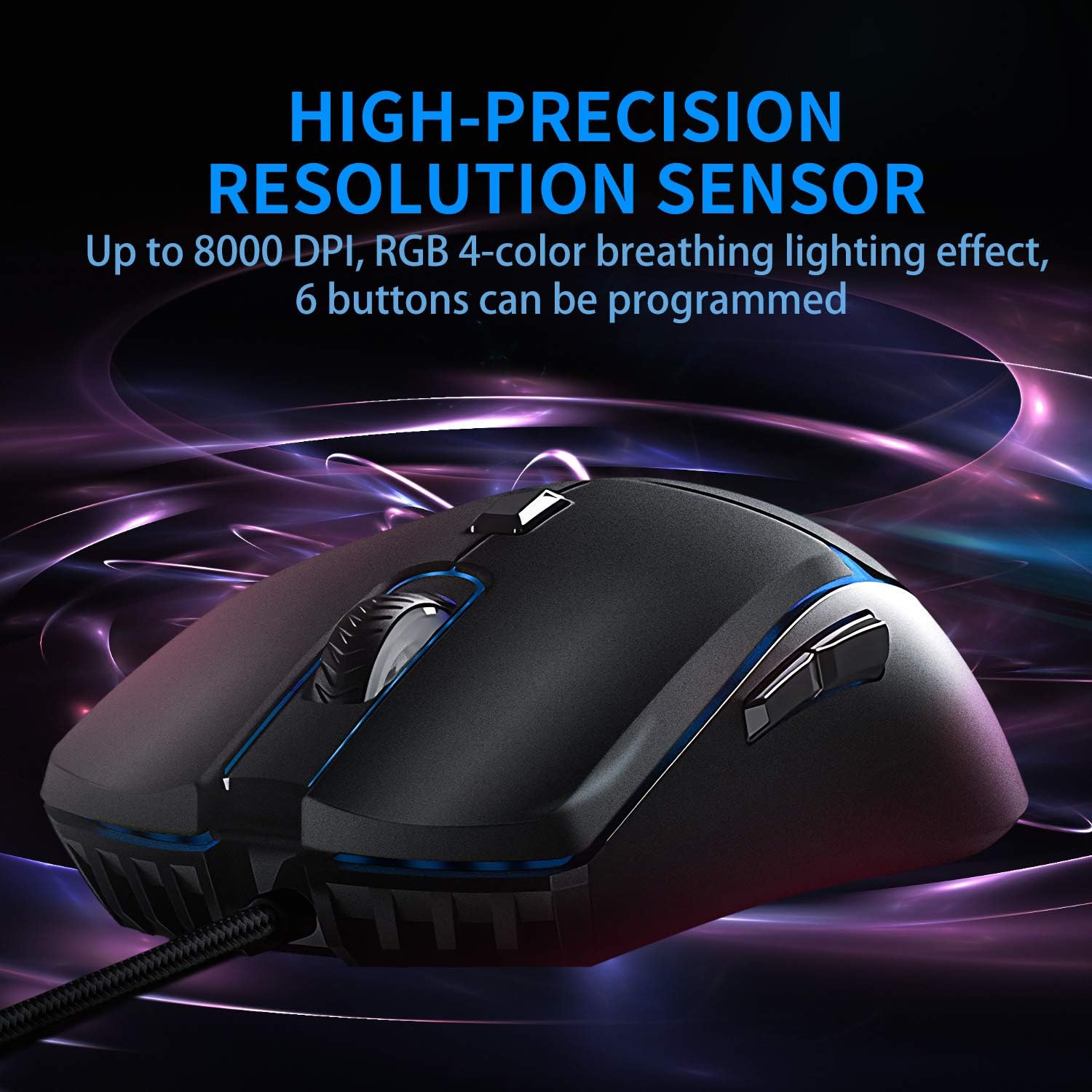 FANTECH Wired Gaming Mouse Lightweight-8000 DPI Optical Computer Mouse,4 RGB Backlit Modes, 6 programmable Buttons,Ergonomic Gamer Laptop PC Mice (Black)