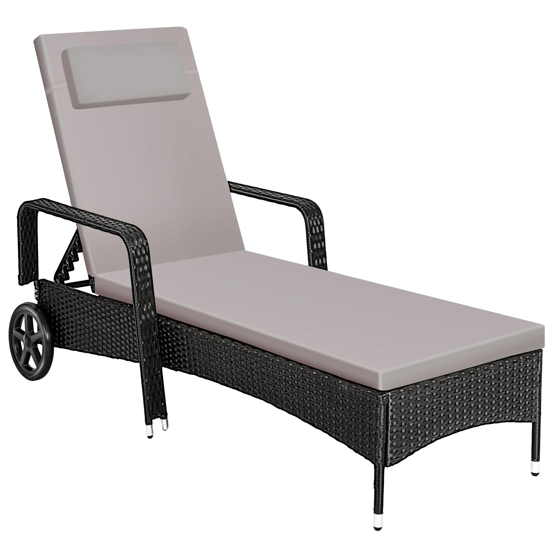 TecTake 801041 Tumbona de ratán y Aluminio para jardín, Asiento de ratán sintético para terraza con Ruedas y Respaldo Ajustable, Mobiliario de Exterior para Piscina (Negro)
