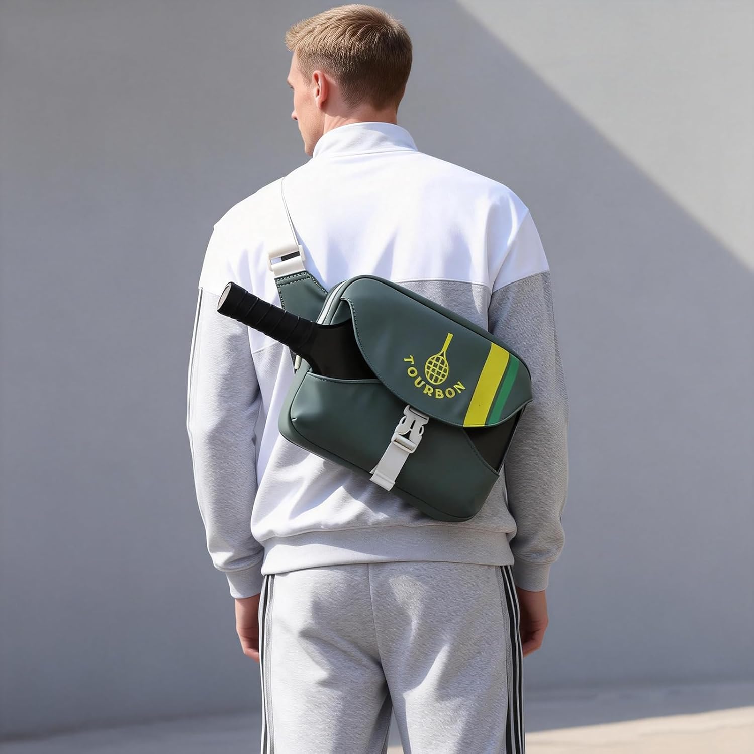 TOURBON Pickleball Bag for Men and Women with Exterior Paddle Holder, Small Lightweight Quick-Access Pickle Ball Paddle Sling Bag