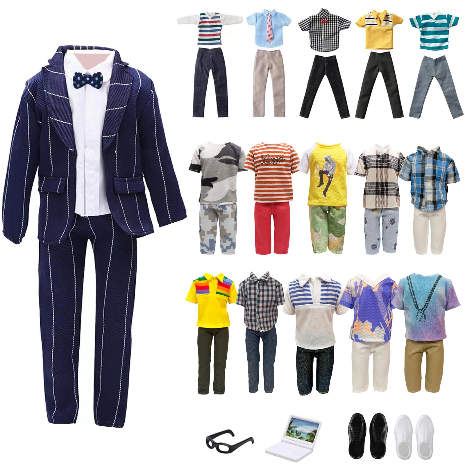 Babeilei Handmade Fashion Doll Costume Set and Accessories Suitable for 11.5 Inch Ken Boy Doll,Including 1 Suit, 2 Shirts,1 Pair of Glasses,1 Pair of Shoes and 1 Computer
