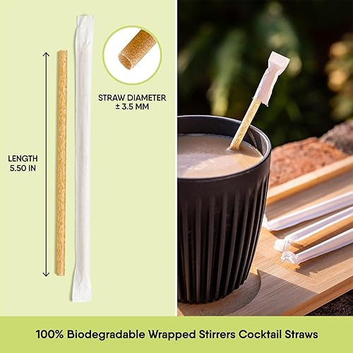 Miniatura 10 de The Veggie Straws 450 agitadores de bebidas biodegradables sin envolver de 4.75 pulgadas, fibras vegetales hechas con pajitas compostables, los