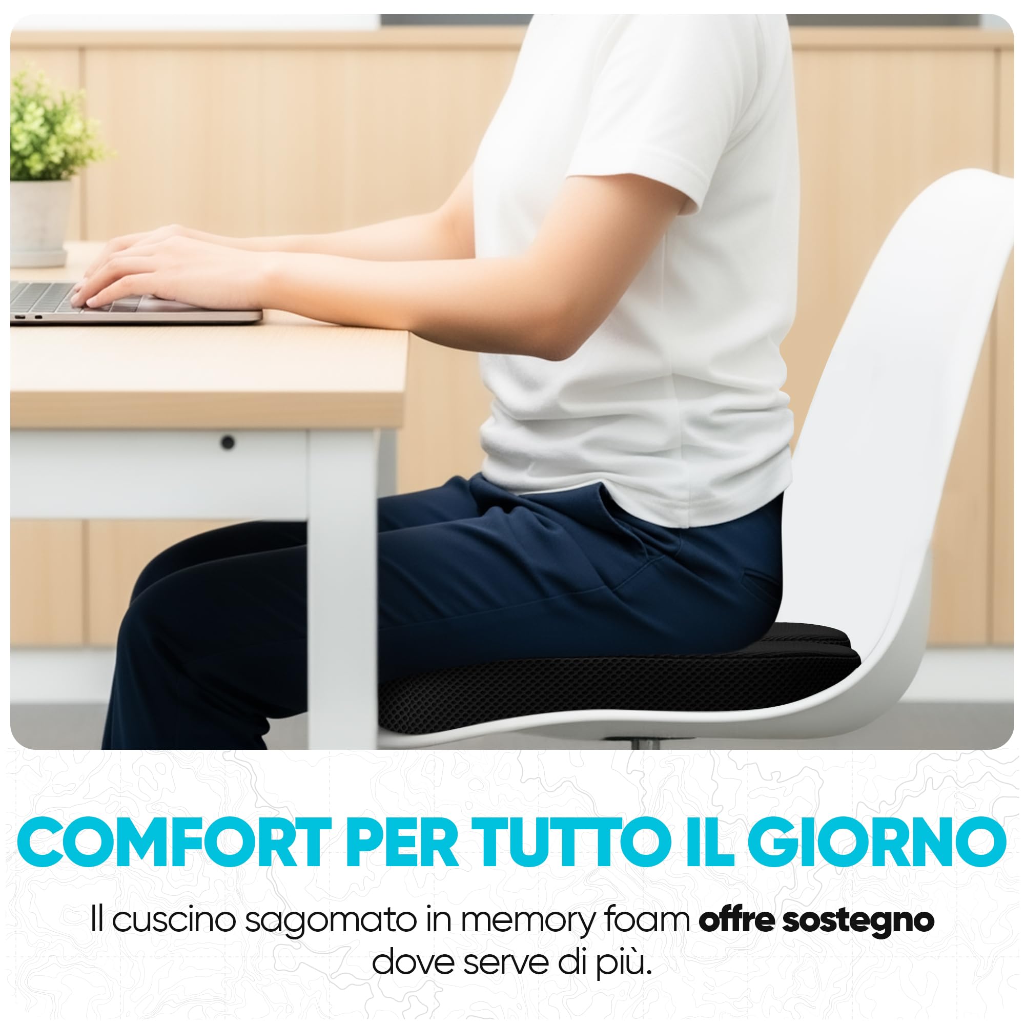 FORTEM Cuscino Sedia Ufficio, Cuscino Memory Foam per Seduta, Sedia Gaming, Poltrona, Supporto Ergonomico, Fodera Traspirante e Lavabile, Base Antiscivolo, Forma a U, per Casa, Lavoro e Viaggi