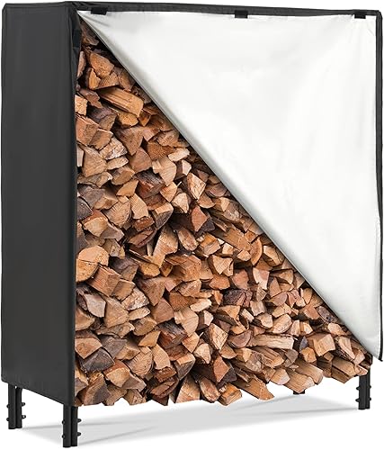 SIMFLAG Estantes para leña de 4 pies para interiores y exteriores soporte para troncos con cubierta resistente al agua para chimenea chimenea