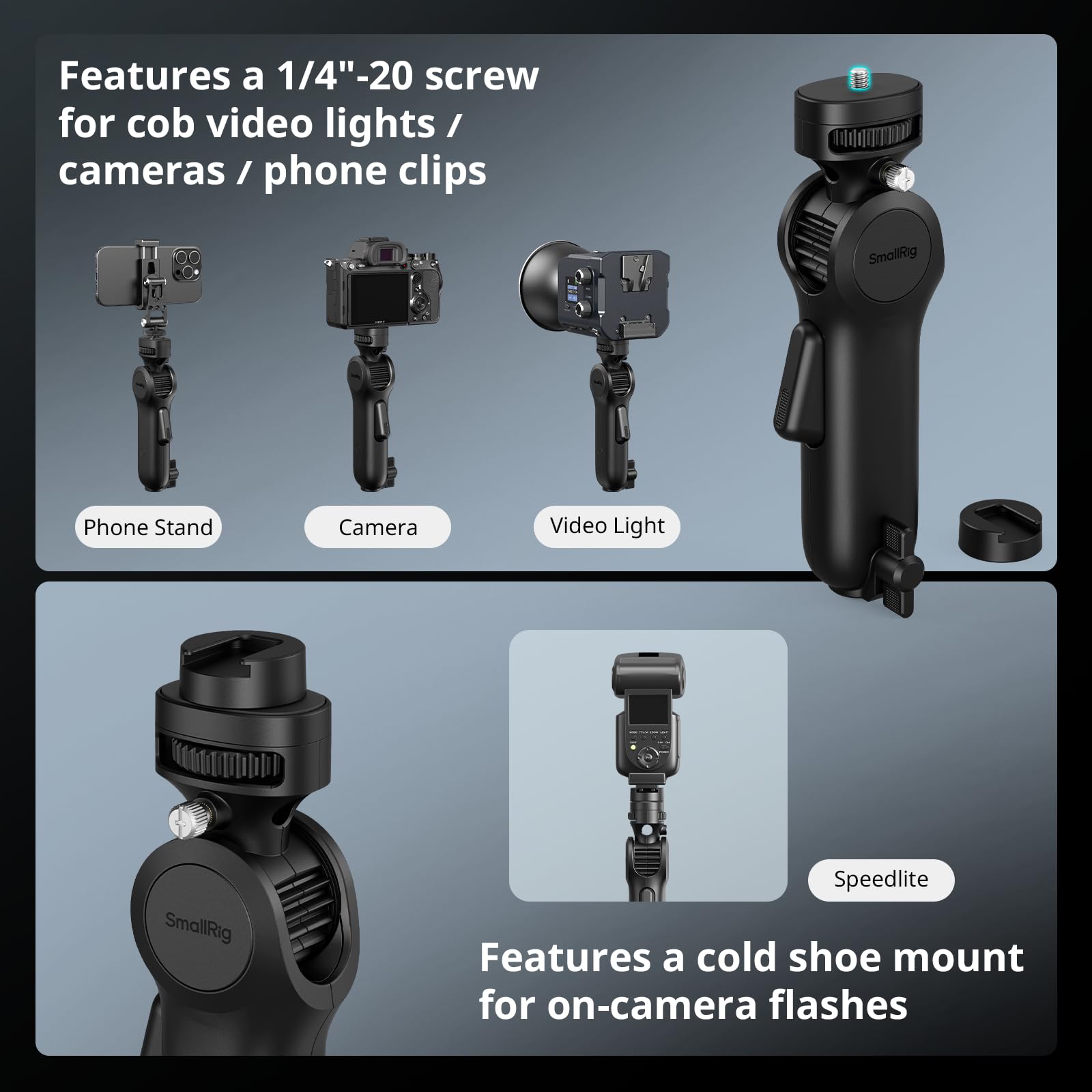 SMALLRIG 5181 - Adattatore a sgancio rapido, capacità di carico 6,6 lb, rotazione a 360°, capacità di carico 3 kg, per luce video COB, clip per cellulare, per flash fotocamera