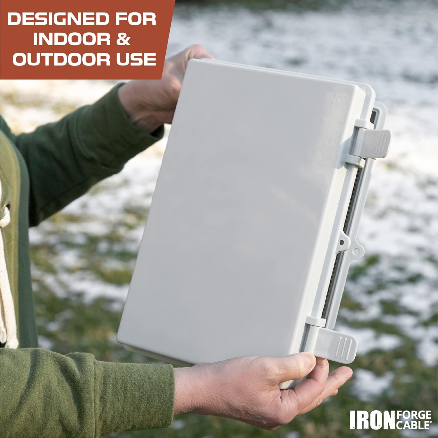 Iron Forge Cable Waterproof Junction Box Large - Outdoor Electrical Enclosure - Weatherproof Hinged Light Gray Panel Cover - IP65 12"x 8"x 6.4"Inch