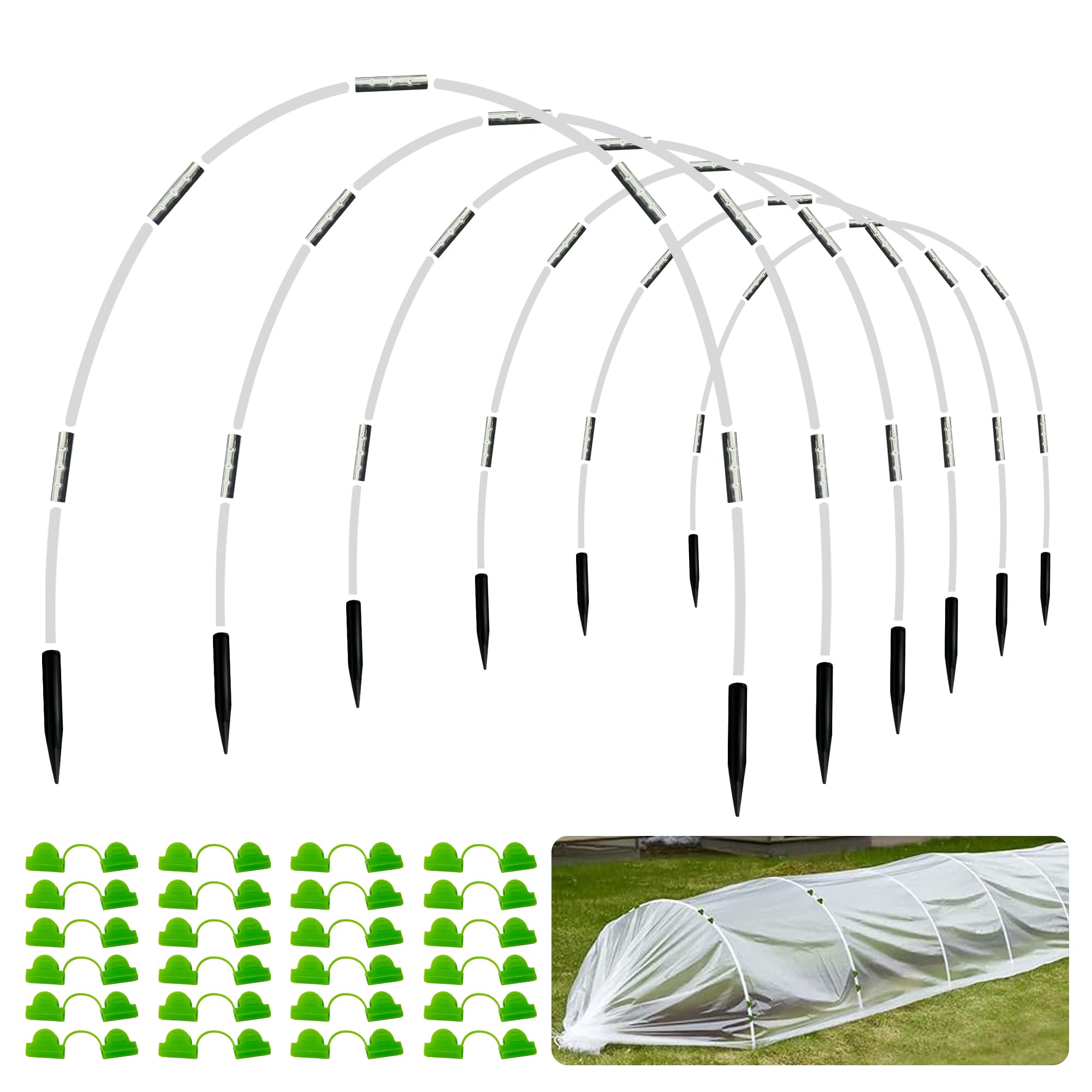 Juego de 36 aros de invernadero para túnel de cultivo, aros de jardín para camas elevadas, cubierta de fila, marco de aro de fibra de vidrio flexible, kit de aros de bricolaje para exteriores, 12