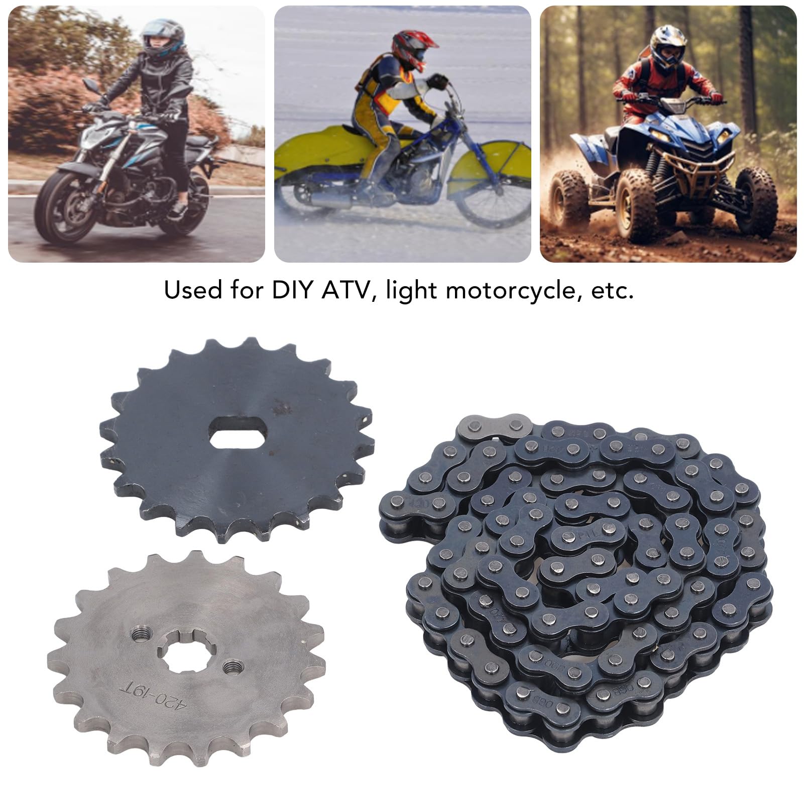 Acouto 420 Jeu de Chaînes 19T Pignon Avant 20T H Trou Pignon Arrière Chaîne en Acier Accessoire pour Remplacement Léger et d'autres Pratiques pour de Nombreux Véhicules DIY Parfaitement