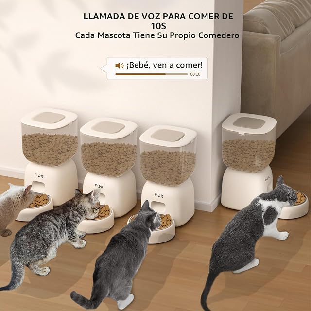 Foto 5 de 8 de PUPPY KITTY Comedero Automático Gato, 2.4G WiFi Dispensador Comida Gatos con Grabación de Voz 10S