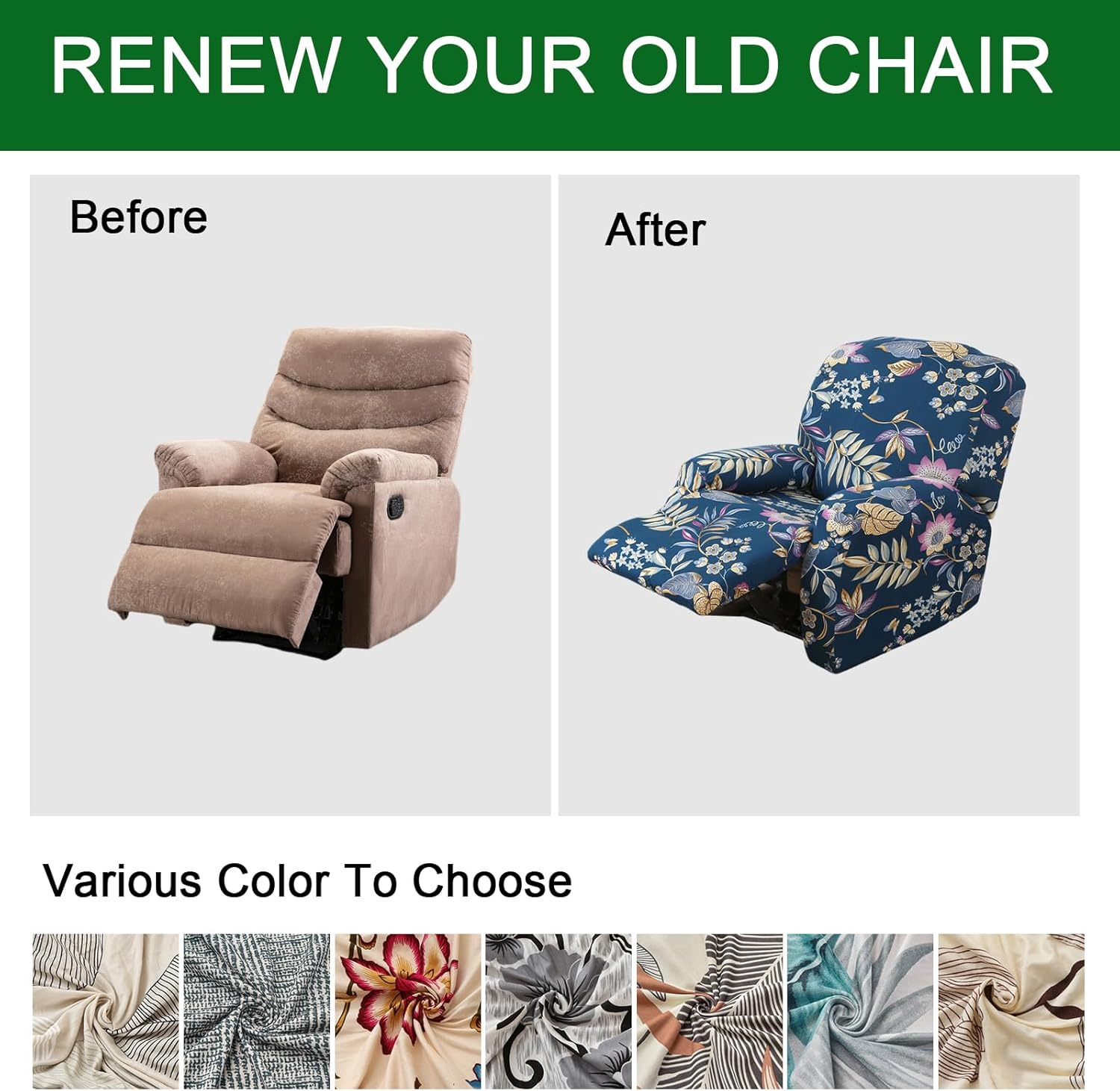 FUANGUI Recliner Chair Cover 4-Pieces Lazyboy Cover for Recliner Chair with Storage Pockets Furniture Protector for Living Room, Jacquard Sofa Slipcover for Kids, Pets, Dog and Cat, 12