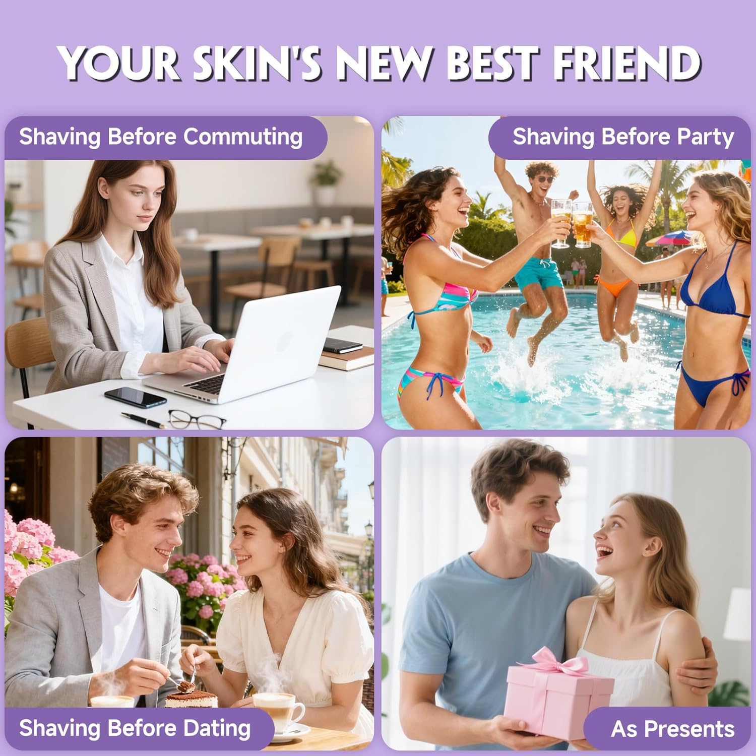 Bikini Trimmer for Women, Tiovara Painless Electric Razors Shaver IPX7 Waterproof Cordless Body Hair Trimmer Pubic Hair Removal with USB Charge Dock for Underarm Leg Arm Body Face Silk Skin (Lilac) - Image 7