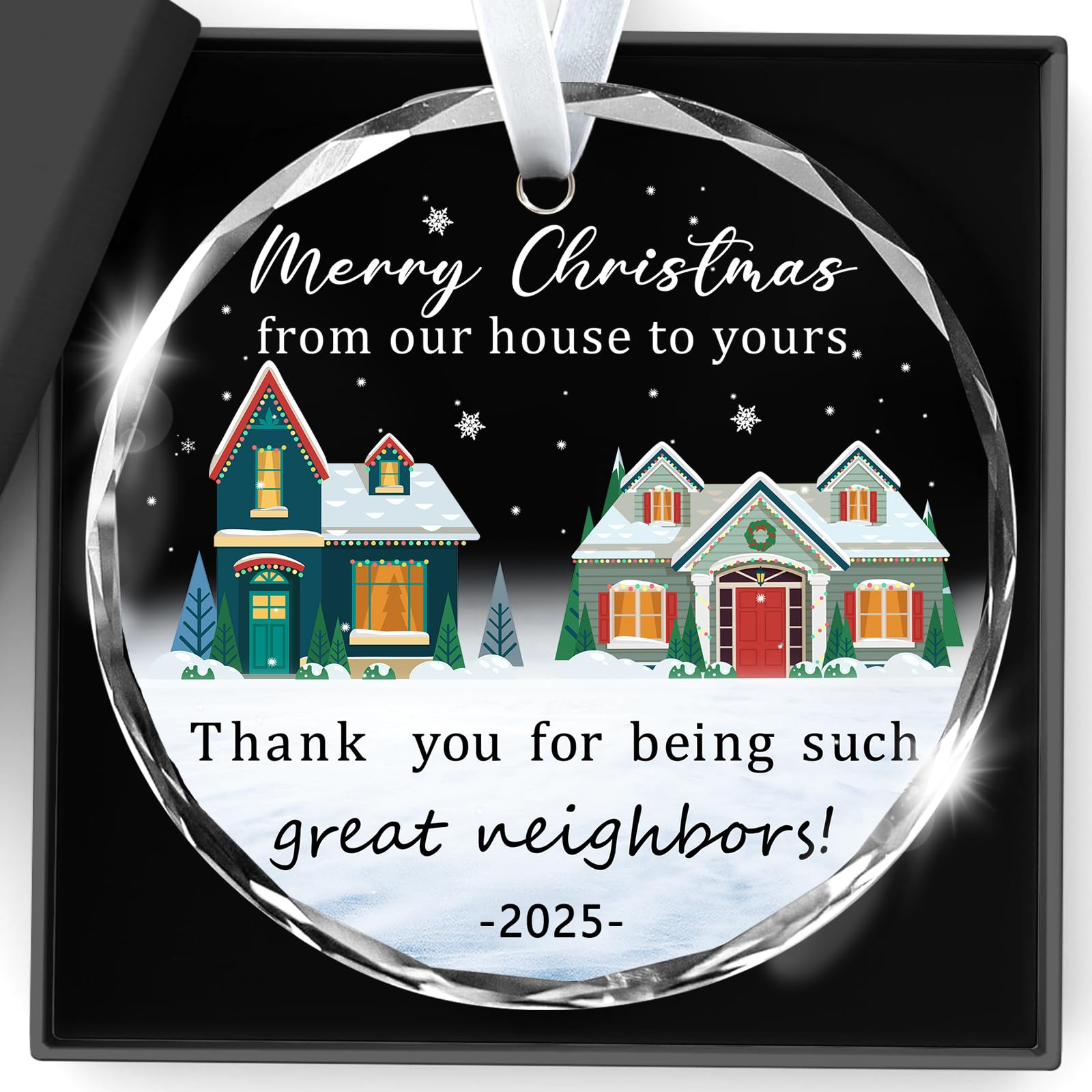 Christmas Ornaments 2025,Neighbor Gifts Merry Christmas from Our House to Yours Ornament Funny Glass Xmas Tree Decorations Neighbor Gift Ideas for Neighbors Best Friends Women Boyfriend Girlfriend