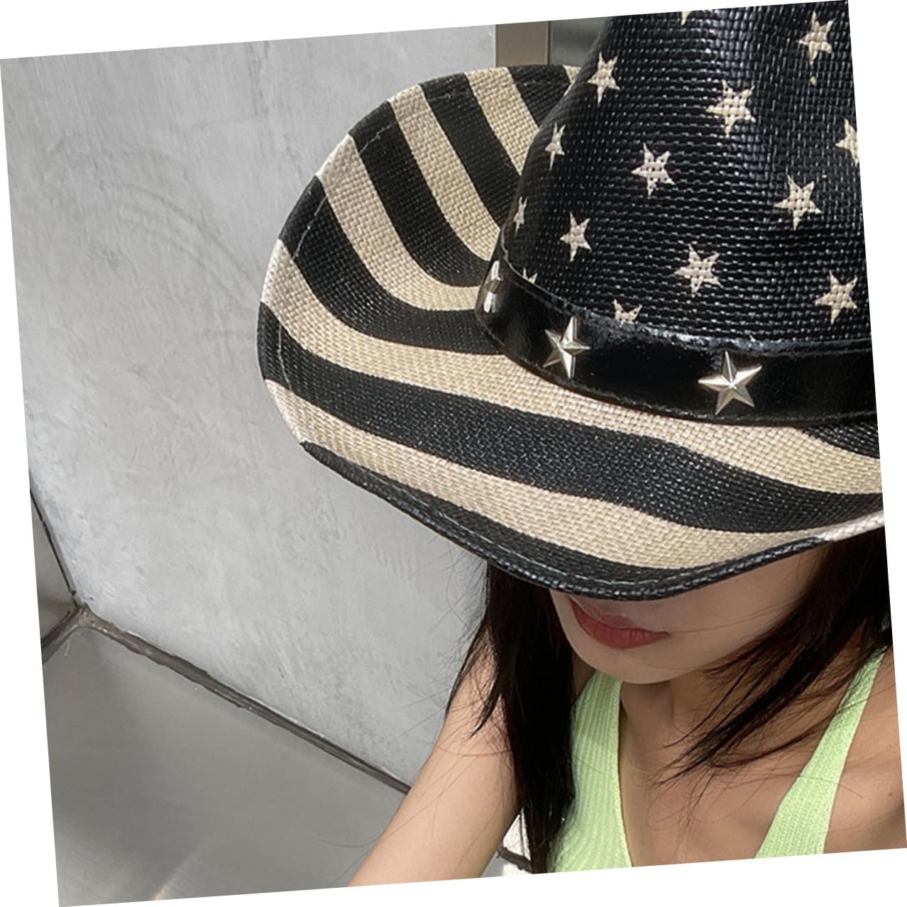 Mikikit American Flag Cowboy Straw Hat, Vintage Multi-Functional US Flag Hat for Men and Women, Patriotic Western Style for Independence Day and Outdoor Events