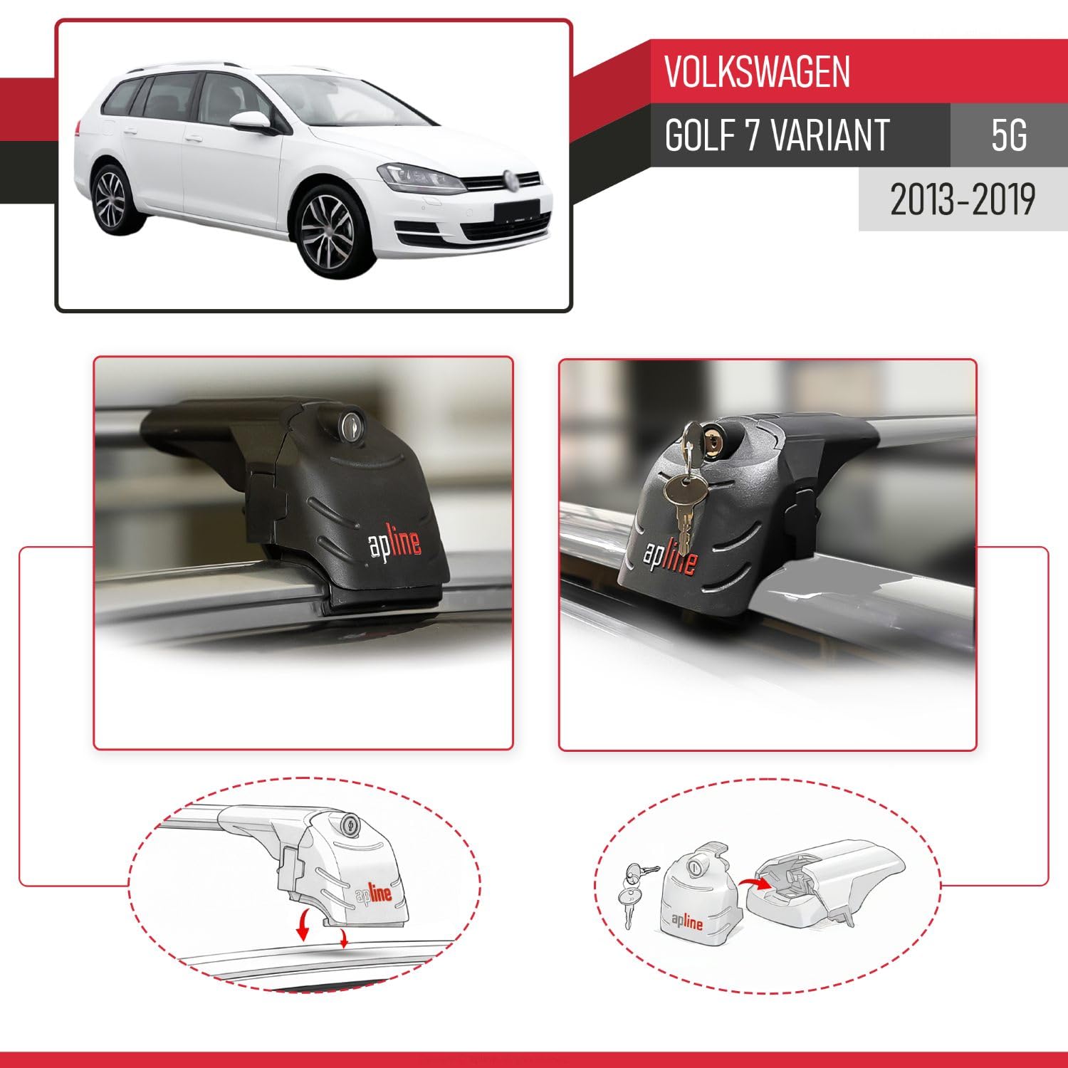 Kompatybilny z Volkswagen Golf 7 (5G) Variant 2013-2019 ACE-2 Model Aluminiowe poprzeczki dachowe Szary 2 szt.