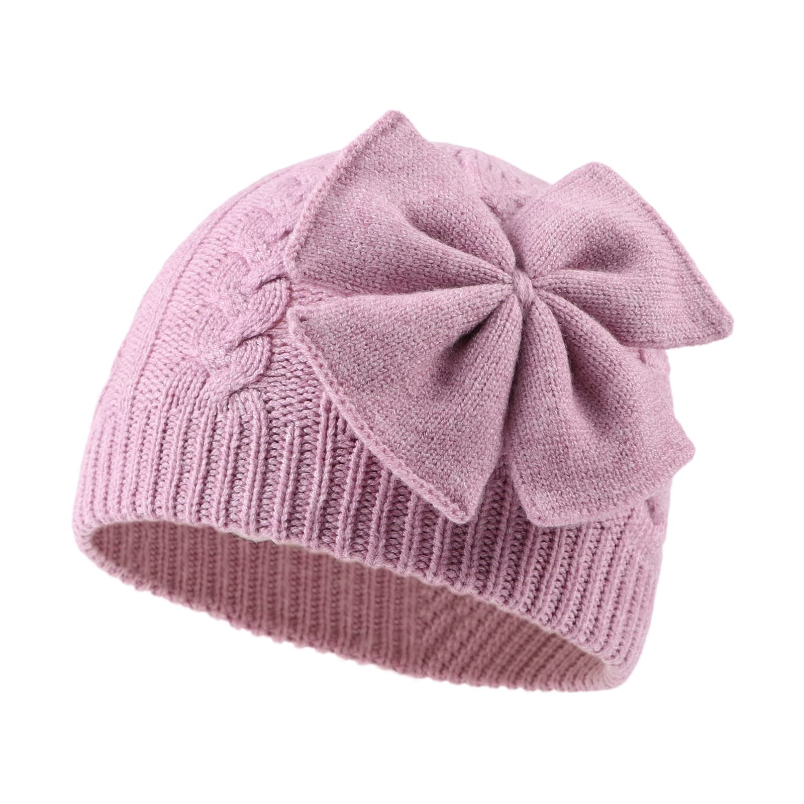 XIAOHAWANG Cappello Invernale per Bambina Nodo Rosa Cappello Bianco Grigio Lavorato a Maglia per Bambini Copriorecchie da 0-6 Anni