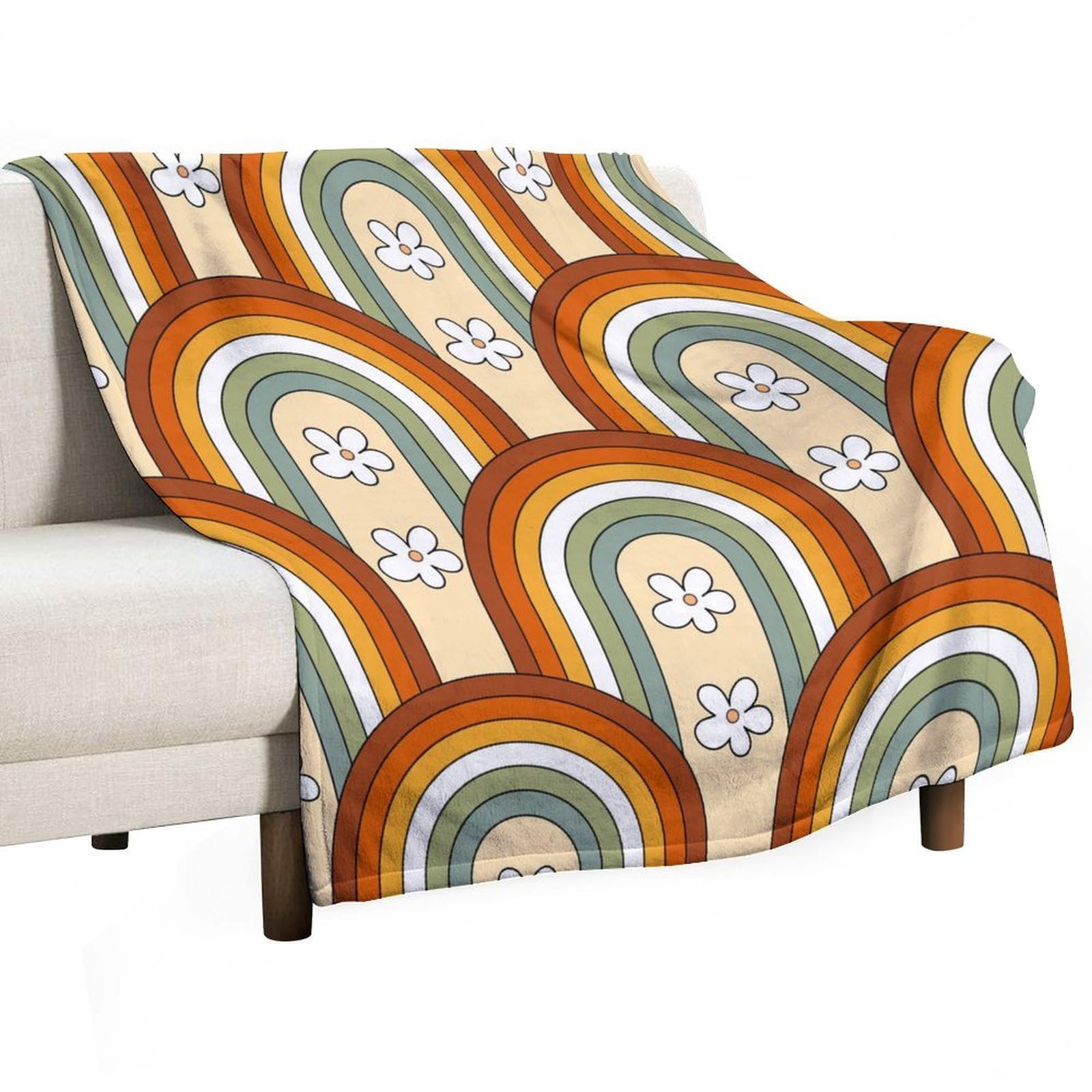 BenYaSong Mid Century Blanket Mid Century Rainbow Pattern 70s Style Colors Retro Inspired Decor Bedding Blanket Gifts for Boys Girls Kids Adult Men Women 60"x80"