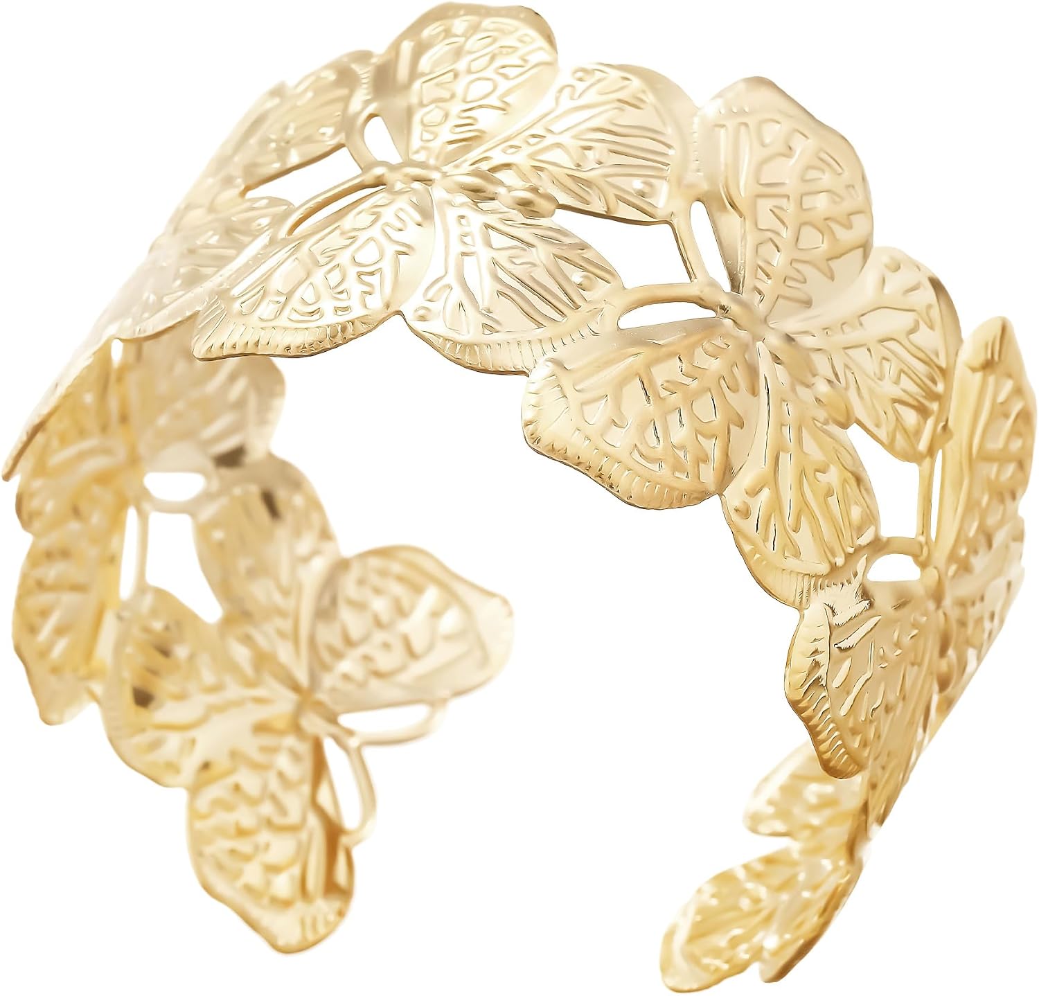 Chunky flower summer beach Cuff Bracelet for Women Adjustable Open Bangle Golden Plated, Heavy Statement Botanical Arm Jewelry Boho Nature Inspired Gift