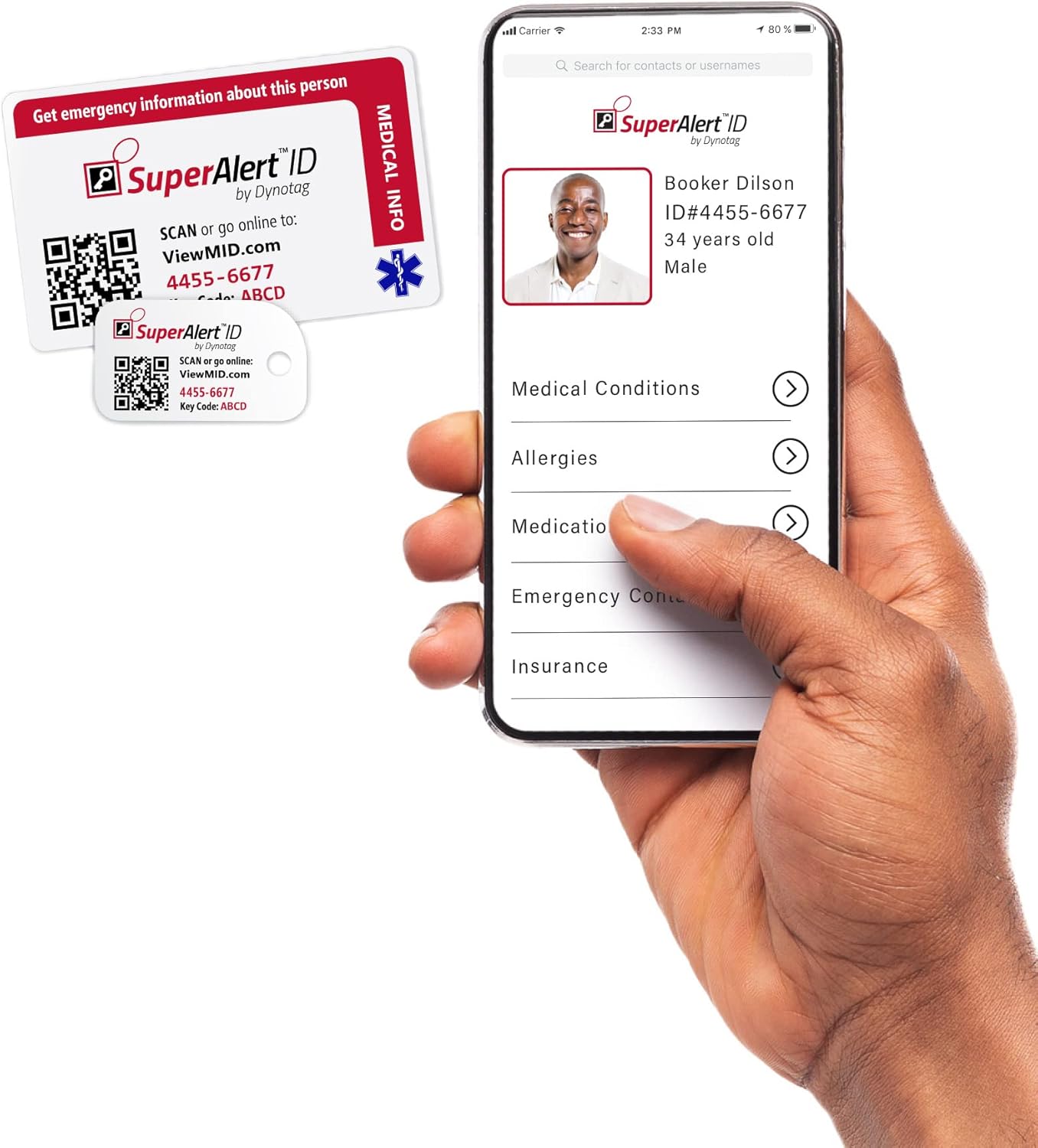 Dynotag SuperAlert™ Smart Medical ID with Detailed Online Profile; Wallet and Keychain Card kit with Lifetime Subscription