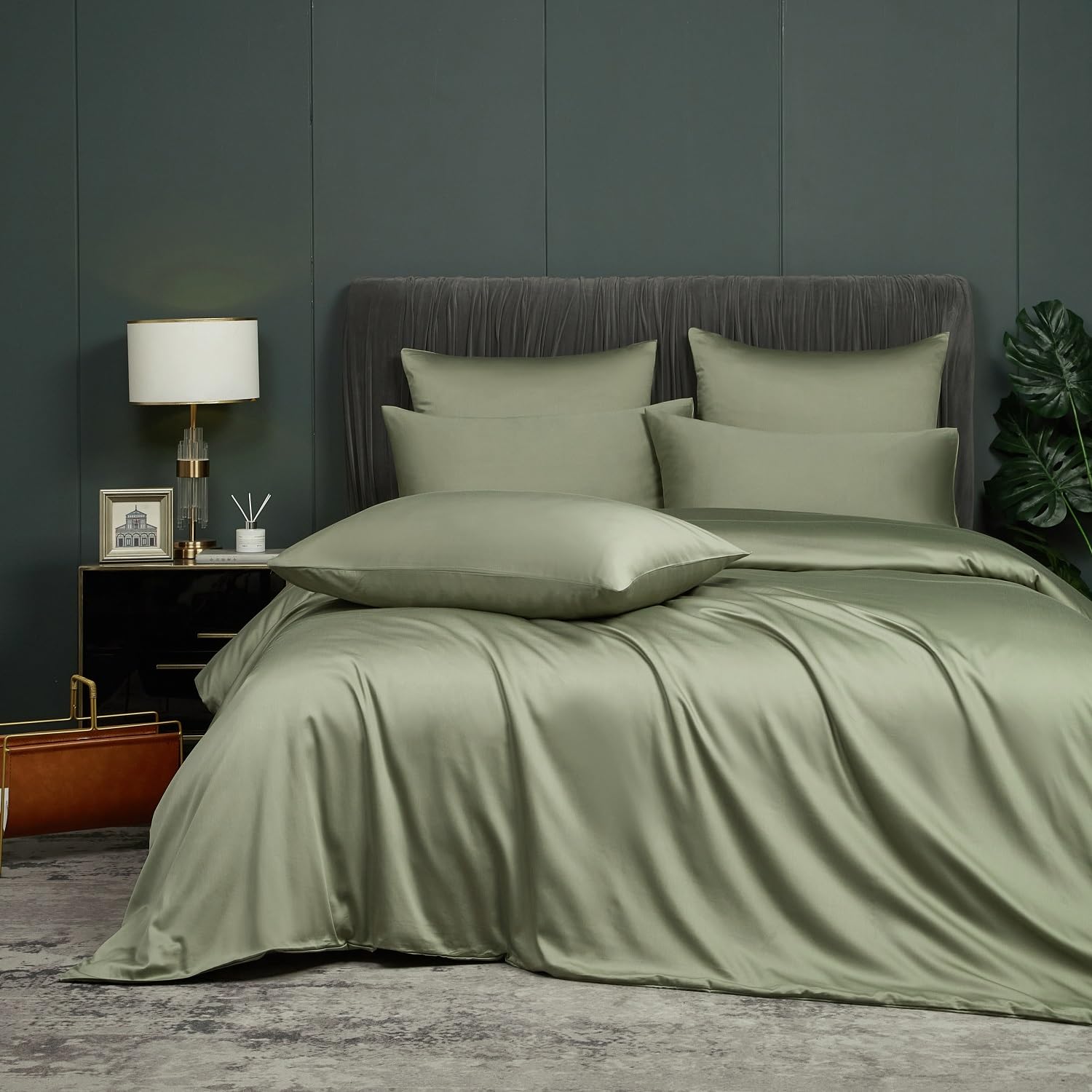 Juego de Funda Nordica Cama 135/150 Verde 100% Bambú Transpirable Suave Moderno Juego de Funda de Edredón 240x220 y Fundas Almohada (50x75cm)