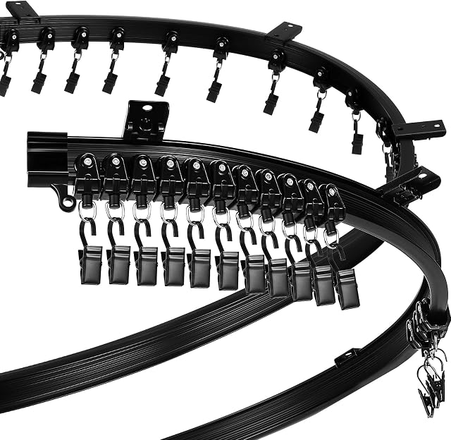 Jetec Curved Ceiling Curtain Track Bendable Mount for Curtain Rail Bunk Bed Bay Window Room Divider Flexible Straight (Black,2 m/ 6.6 ft) (GR-Jetec-202552)
