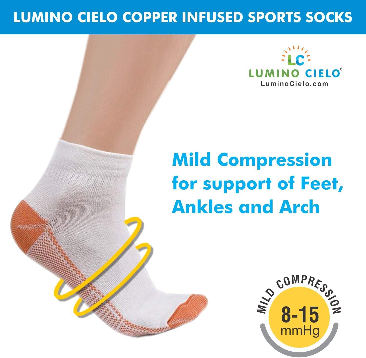 Sports Socks - Copper Infused, reduces odor, Keeps Feet Dry, Arch Support, Copper Infused Anti-mirobials control odor-causing bacteria
