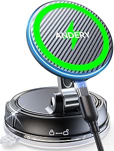 ANDERY Magnetic Car Mount Charger for iPhone with 15W Wireless Fast Charging and 360° Adjustable Holder