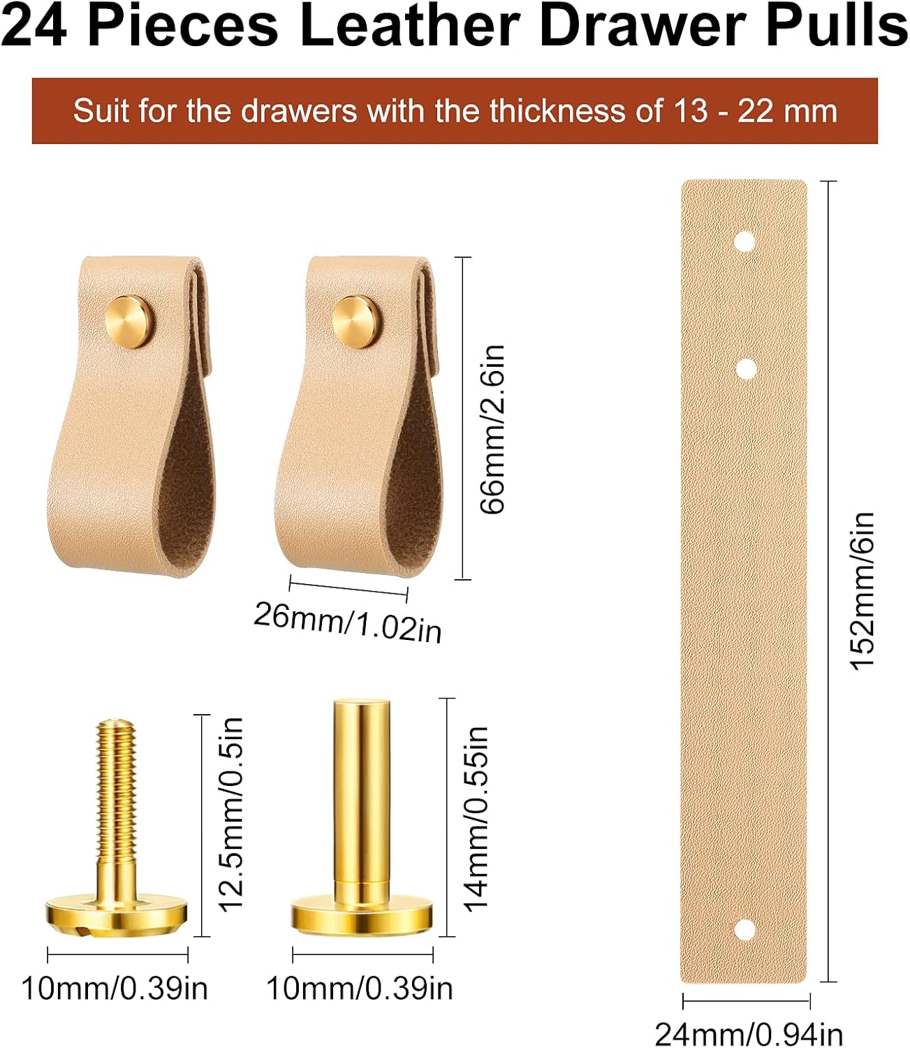 BBTO 24 Pieces PVC Leather Drawer Pulls Handmade PVC Leather Cabinet Furniture Knobs Handle Wardrobe Door Handle Pulls Knob for Dresser Drawers Cabinet(Light Brown)