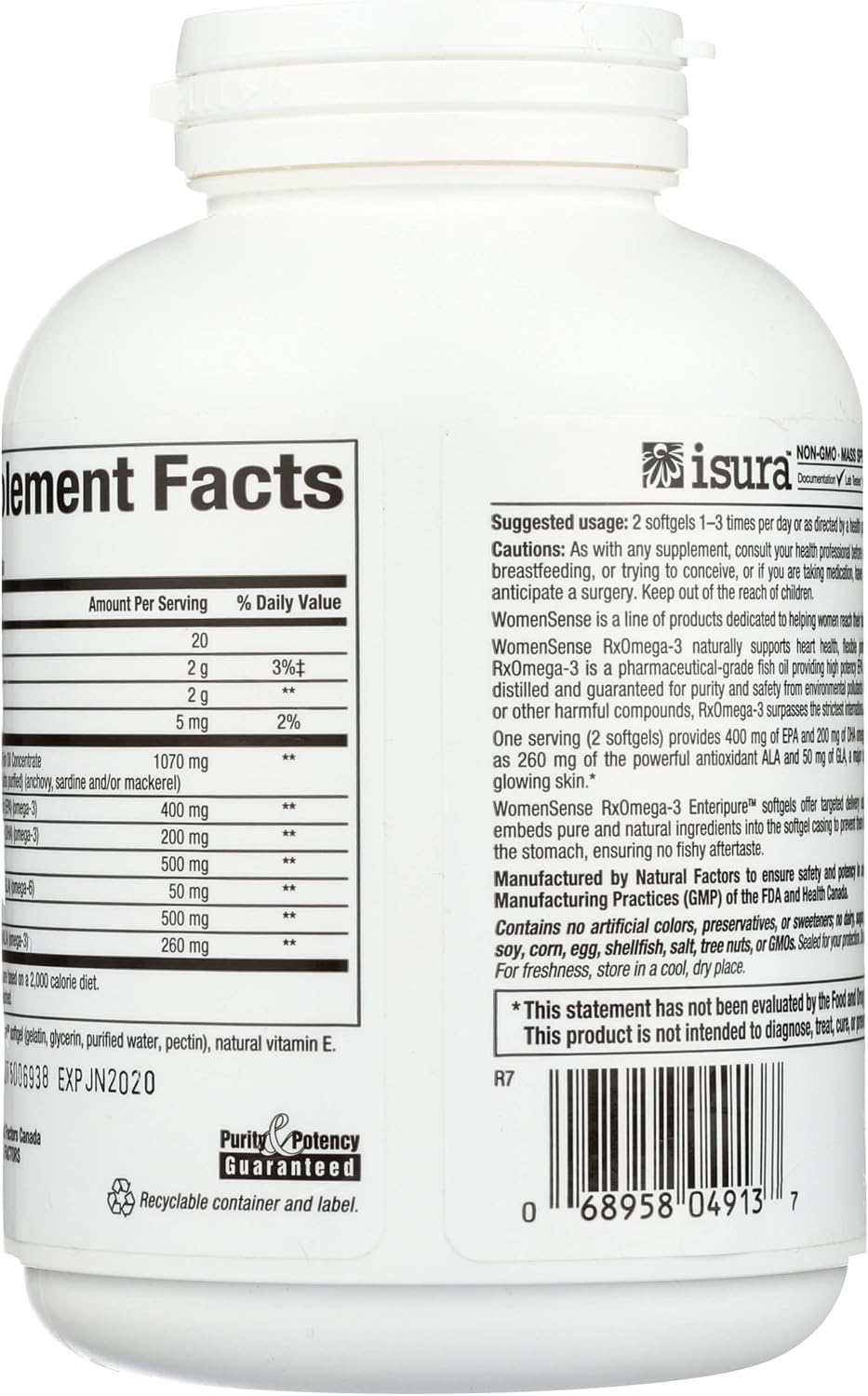 WomenSense by Natural Factors, RxOmega-3 Fish Oil, Supports a Healthy Heart and Joints with Primrose Oil, Omega-3 DHA and EPA, Gluten Free
