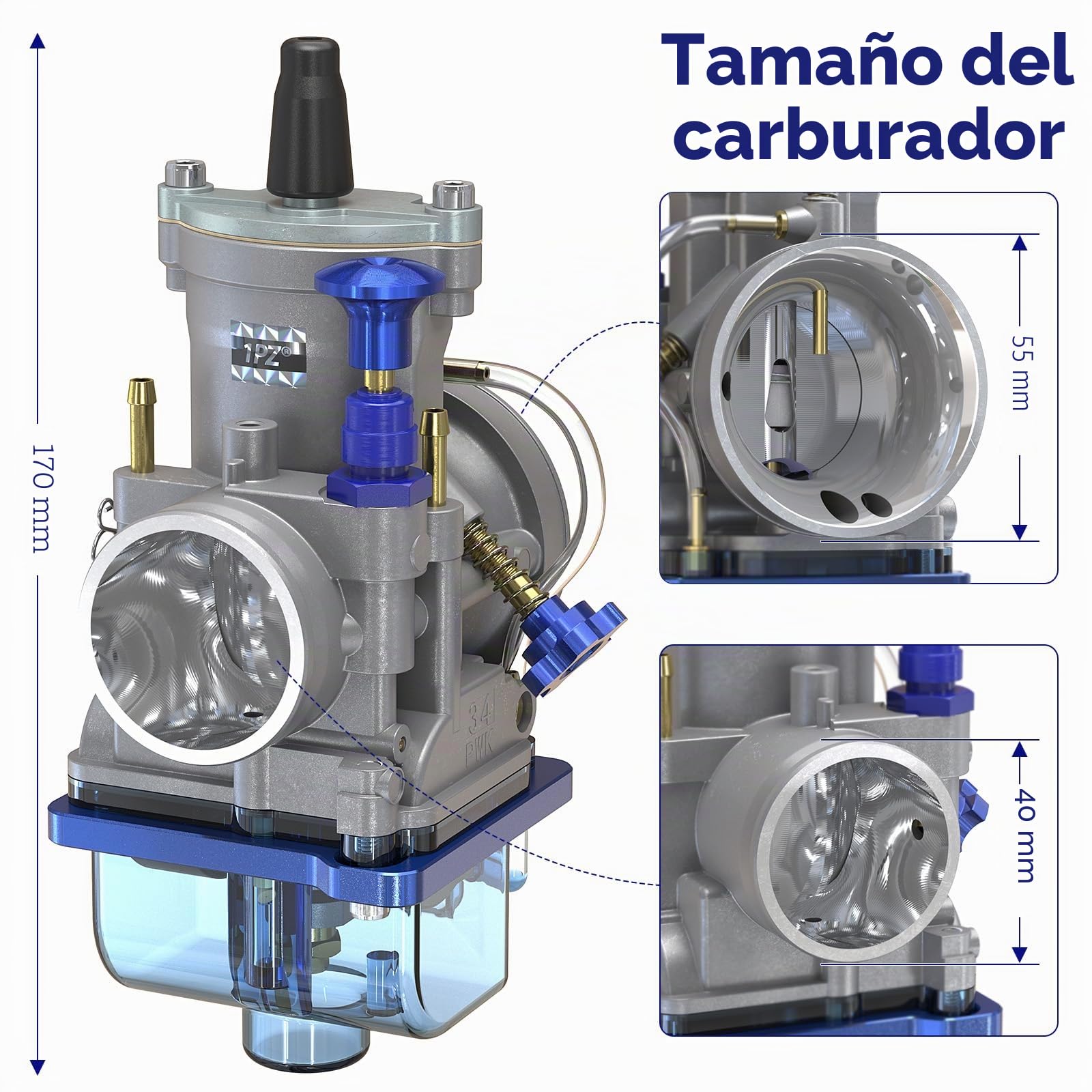 1PZ F6C-C34 34mm Carburador Racing Carb Universal 2T 4T Motor Reemplazo para 125cc a 250cc Dirt Bike Predator 212cc GY6 Motocross UTV ATV Quad TTR SSR Moto Scooter