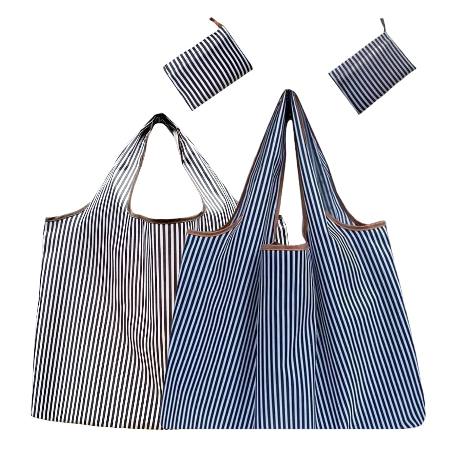 [KALOLINNA] 折りたたみ エコバッグ 2個入り 買い物袋 大容量 コンビニバッグ おしゃれ コンパクト 軽量 耐久 収納 可折りたたみバッグ 洗濯可能 水洗い 携帯便利 大袋 バックパック コンビニ レジ袋 (ブラックストライプ+ブルーストライプ)