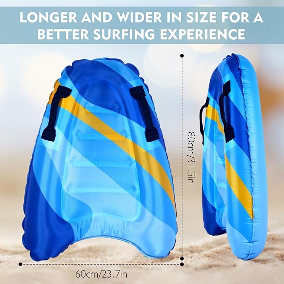 Inflatable Floating Boogie Board with Handles, Lightweight Portable Surf Mat for Adults, Safe Float Device for Swimming, Pool and Seaside Beach Summer Water Activity