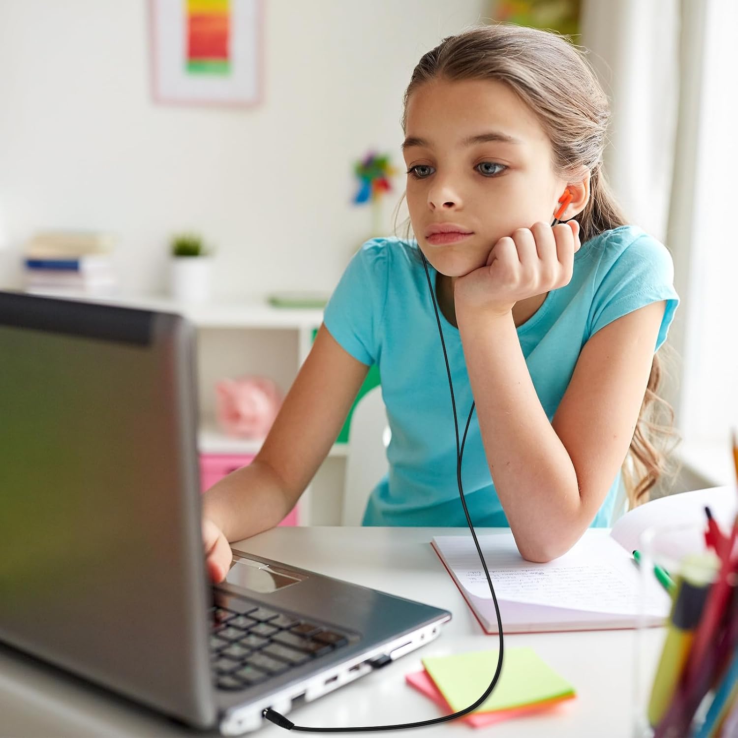 Kanayu 100 Pack Wired Earbuds Bulk for Classroom Ear Headphones Wired Basic Student Earbuds No Microphone with 3.5MM Jack for Class Laptop School Library, Individually Bagged (Orange)