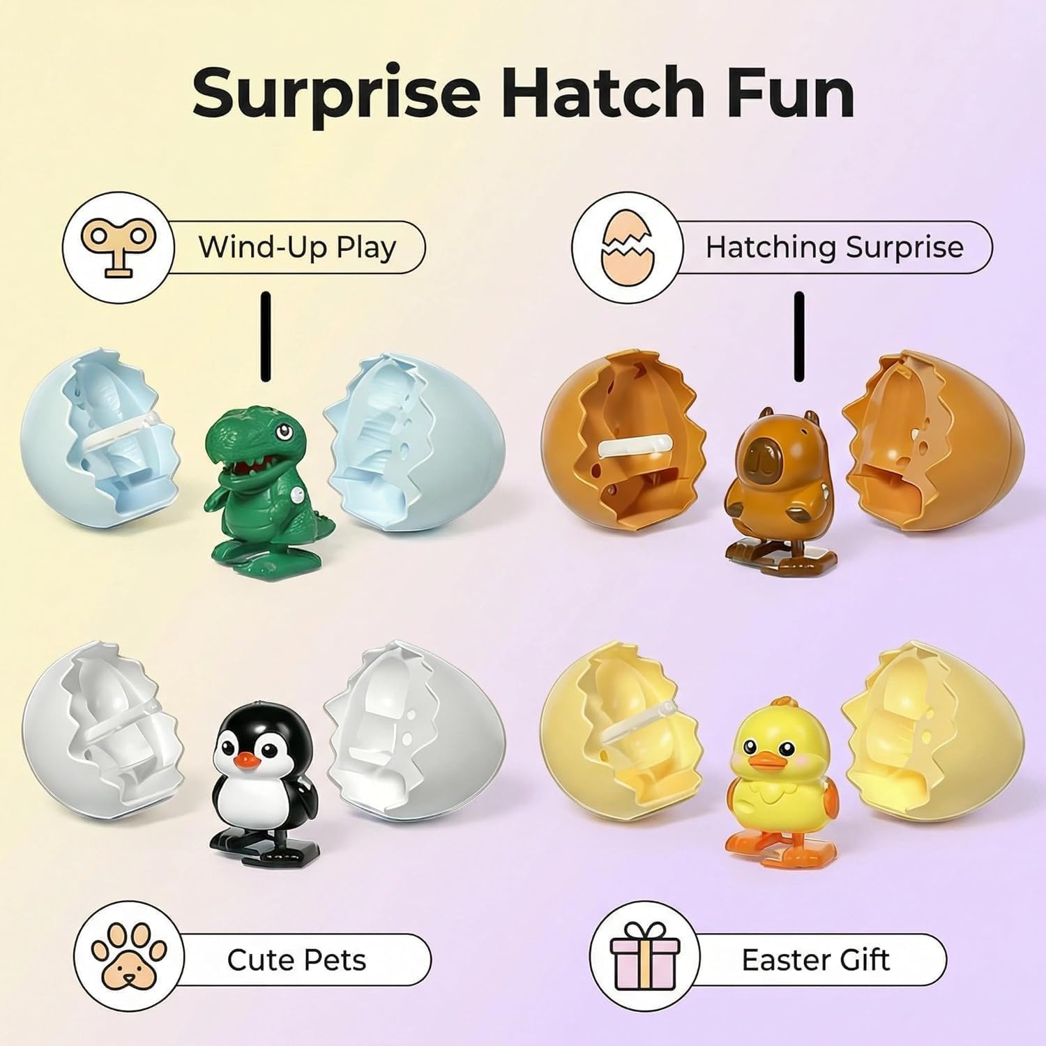 Wind-Up Surprise Eggs, Wind-Up Animal Hatching Surprise Egg, Eggshells Pop Open & Automatic Walking Hatchlings, Fun Party Favors Gag Gift (Dinosaur) - Image 2