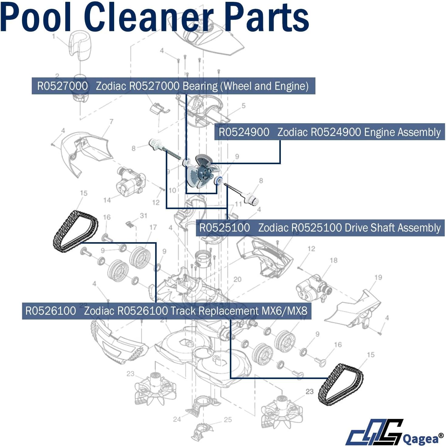 Qagea Pool Cleaner Parts Accessories Fits for Zodiac Baracuda MX6 MX8 MX6EL MX8EL, Tune Up Kit with R0524900, R0526100, R0527000, R0525100