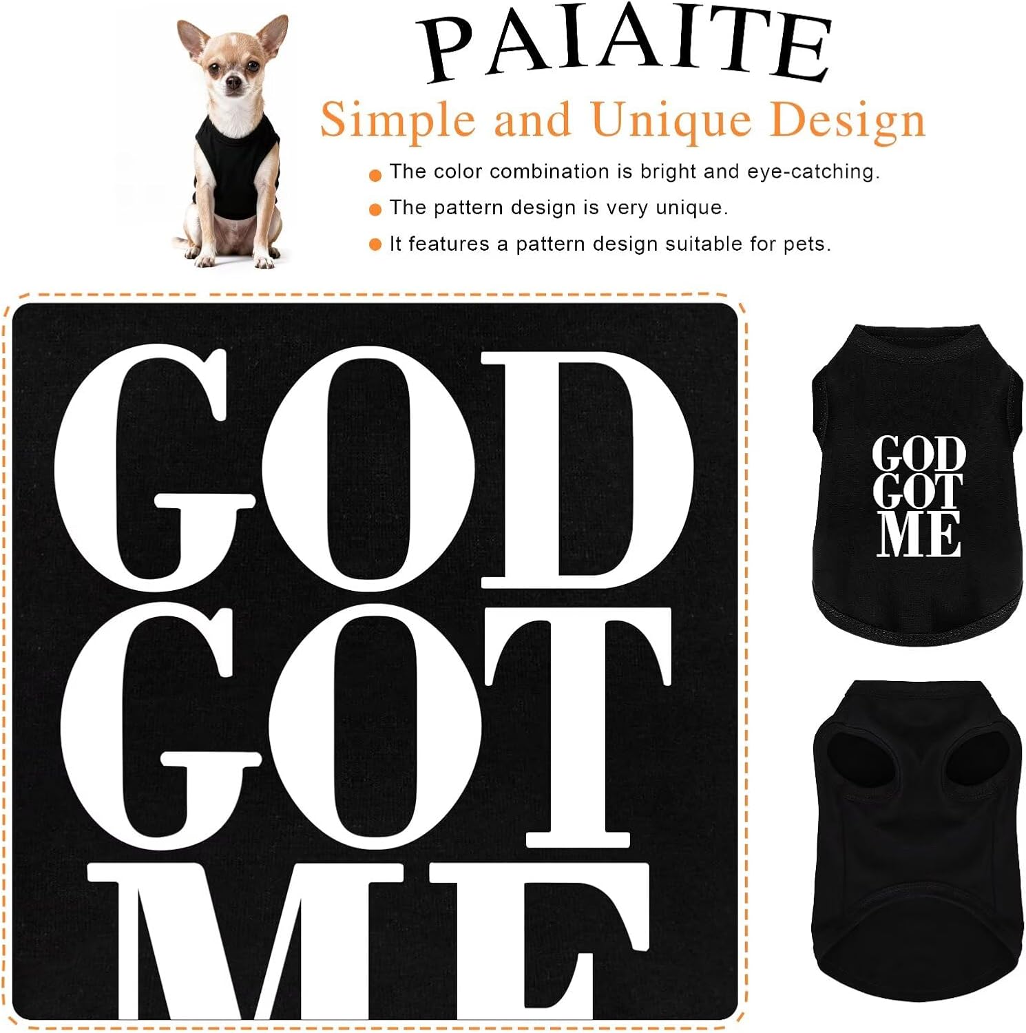 Discover Cozy Cotton Canine Wear: Breathable Soft, and Lightweight Dog Shirt Vest with Eye-Catching Graphics(GOD GOT ME), Keeping Your Furry Friend Warm and Comfy! Black M
