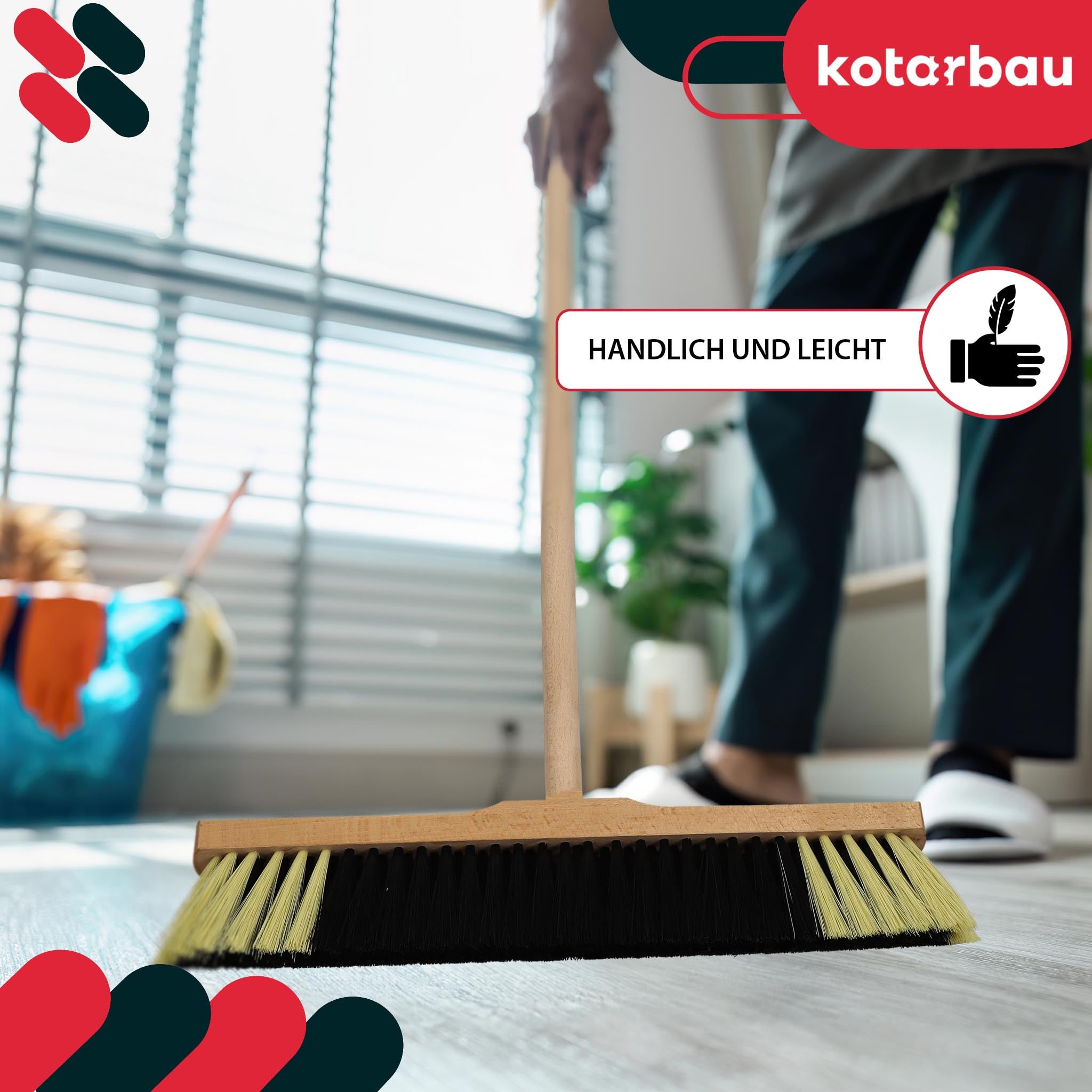 KOTARBAU® Zamiatacz Nylonowy Podłogowy - 40 CM - Szczotka do Kostki - Miotła Drewniana do Liści