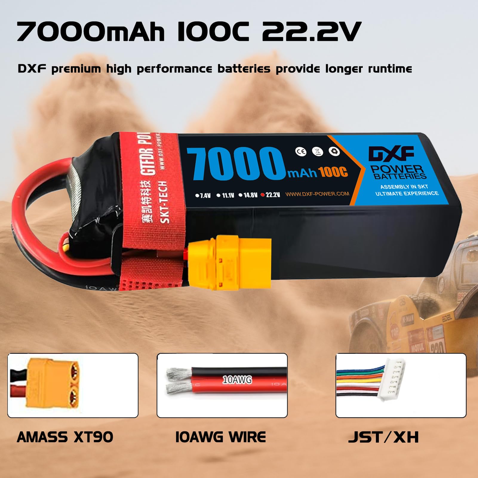 DXF 6S Lipo akumulator 22,2V 100C 7000 mAh RC akumulator z wtyczką XT90 do RC Car RC Ciężarówka RC samochód ciężarowy Helicopter RC Hobby（2PCS）