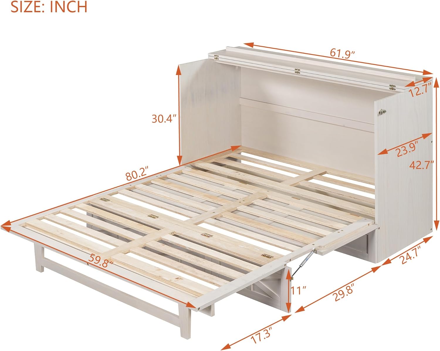 Modern Queen Size Murphy Bed with Charging Station and Large Drawers, Versatile Wood Chest Cube Cabinet Bed Frame for Home Office Small Room Guest Room (Brushed White-DT)