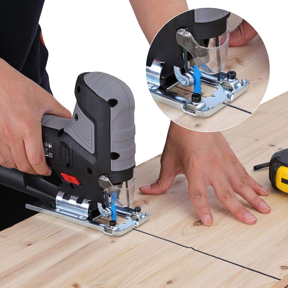 Bakaji Seghetto Elettrico Alternativo Pendolare 600W Velocità Regolabile 800-3000rpm con Inclinazione Lama in 3 Posizioni Lama 10cm Guida Righello e Adattatore Aspiratore Inclusi